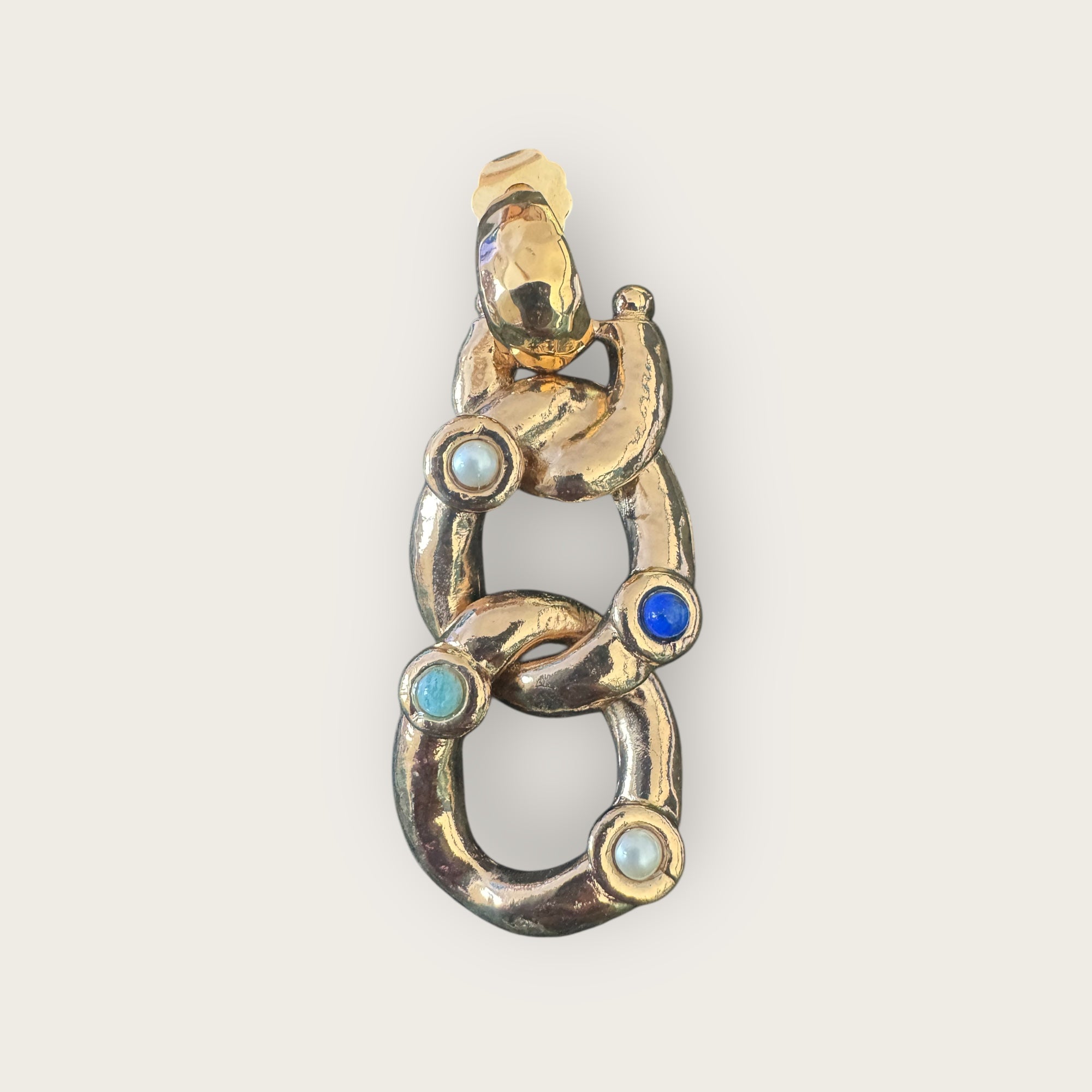 GAS BIJOUX - Boucles d'oreilles MITSI grand modèle doré - Lapis, Turquoise et nacre blanche