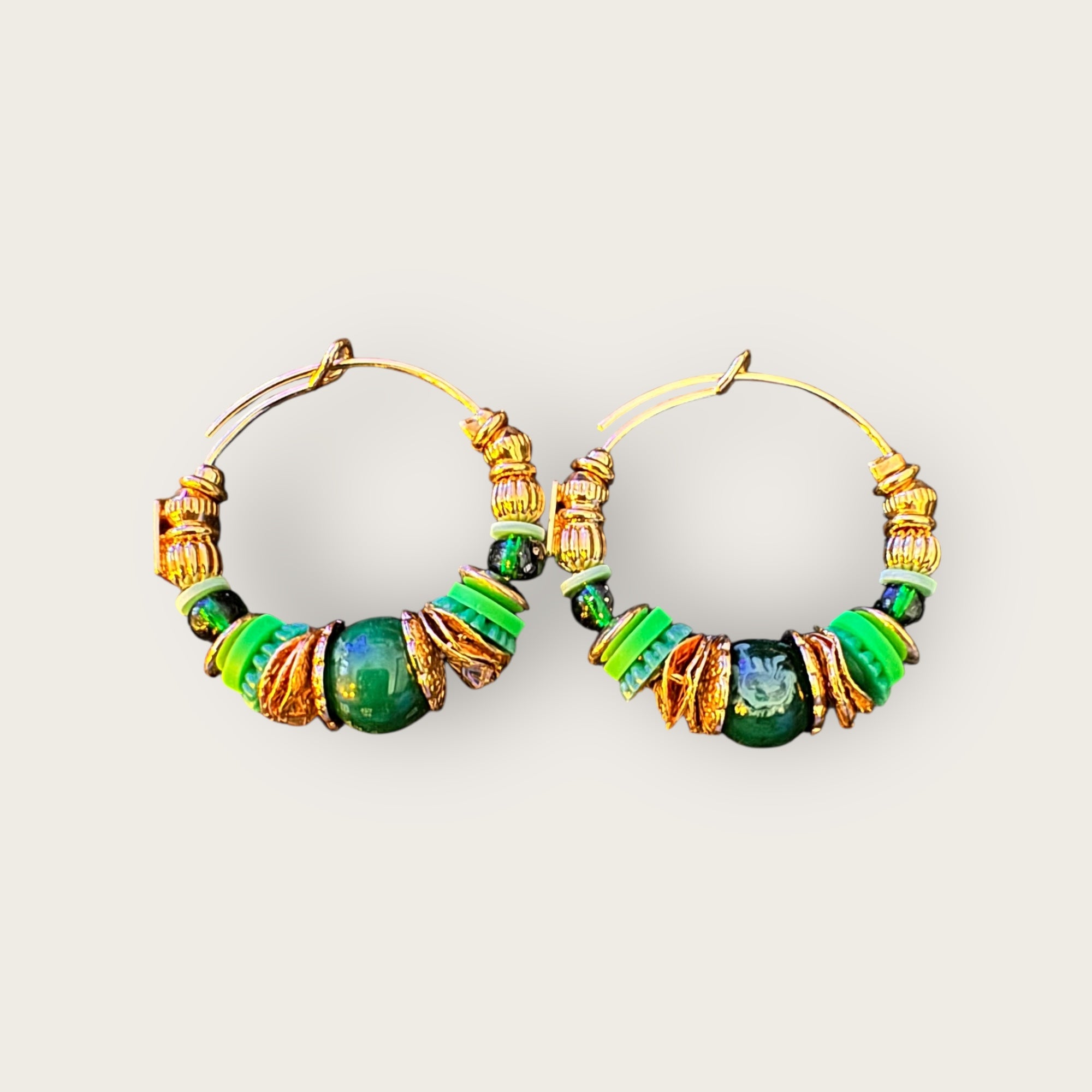 GAS BIJOUX - Boucles d'oreilles créoles ALOHA dorées à l'or fin - Vertes