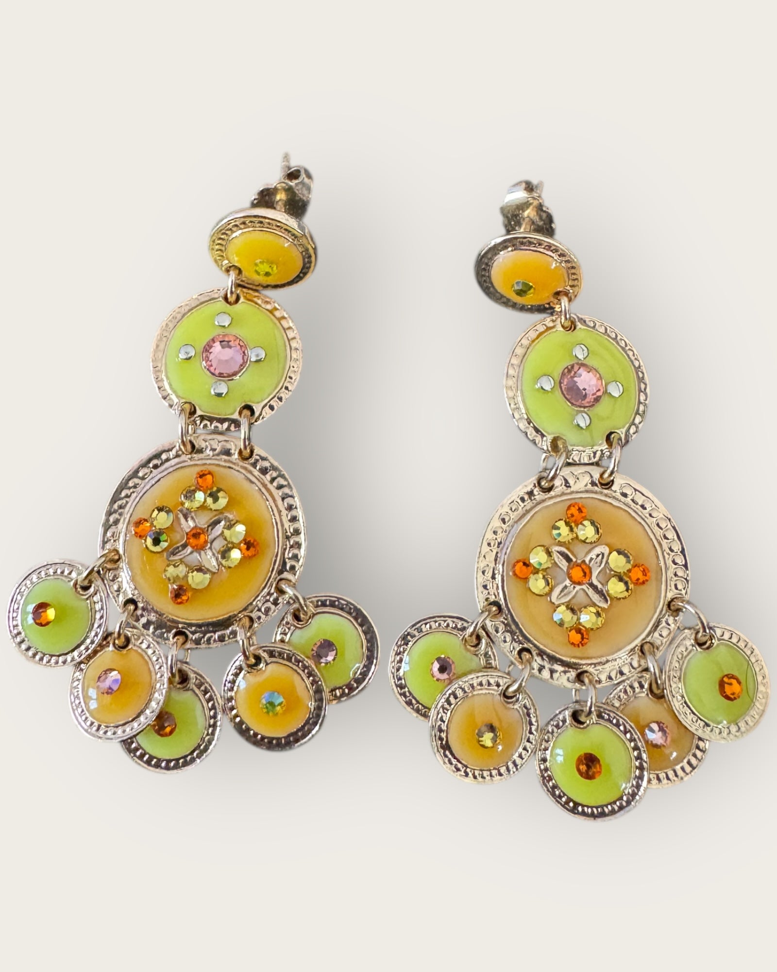 GAS BIJOUX - Boucles d'oreilles SEQUINS triple rangs tiges droites dorées à l'or fin