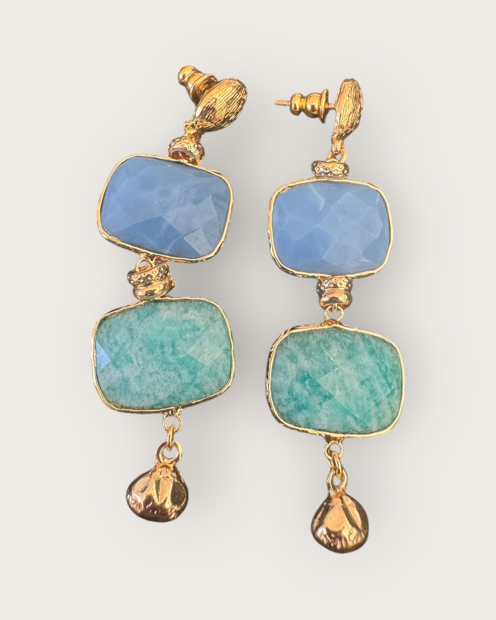 GAS BIJOUX - Boucles d'oreilles SILENE petit modèle dorées à l'or fin - Apatite et Amazonite