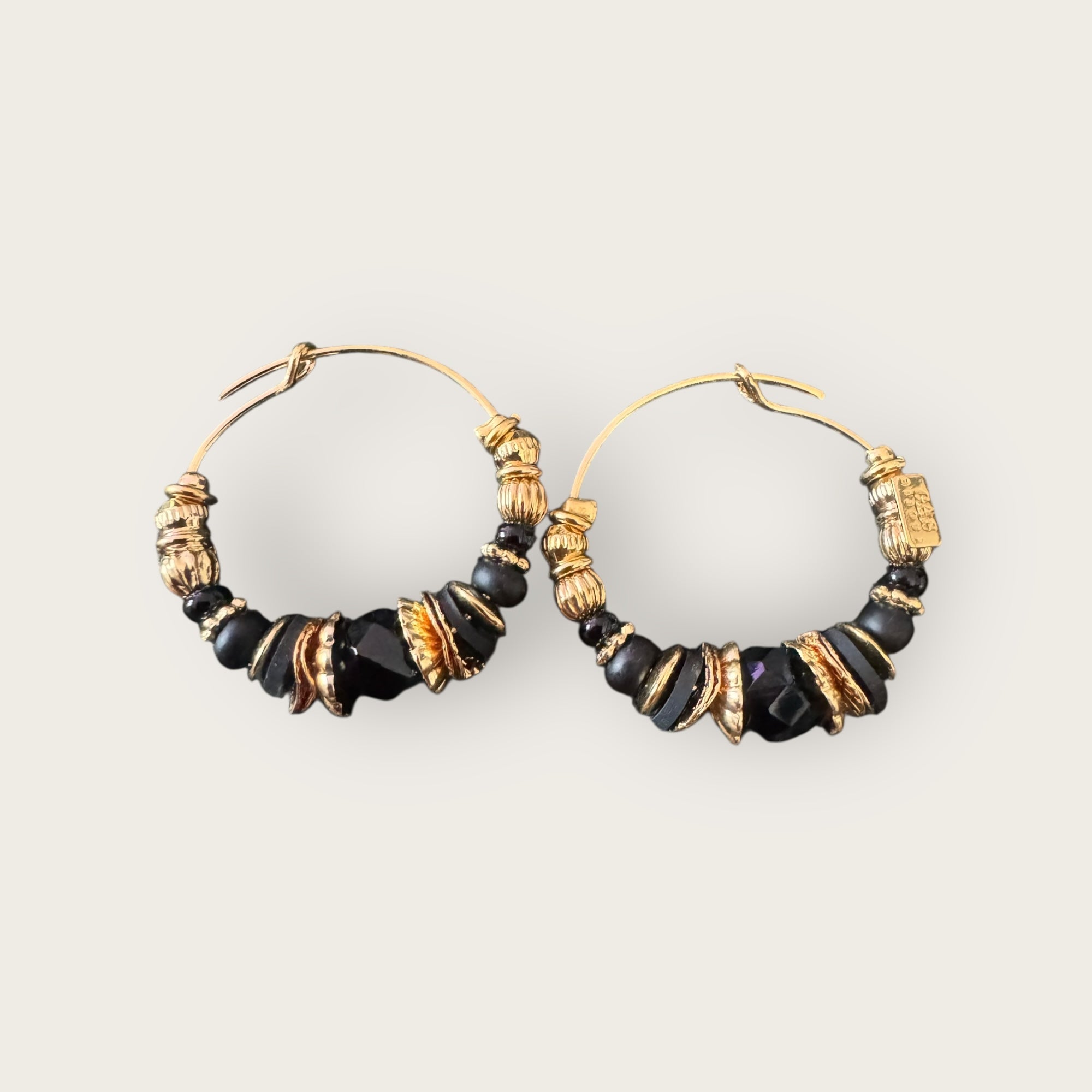 GAS BIJOUX - Boucles d'oreilles créoles ALOHA mini dorées à l'or fin - Onyx