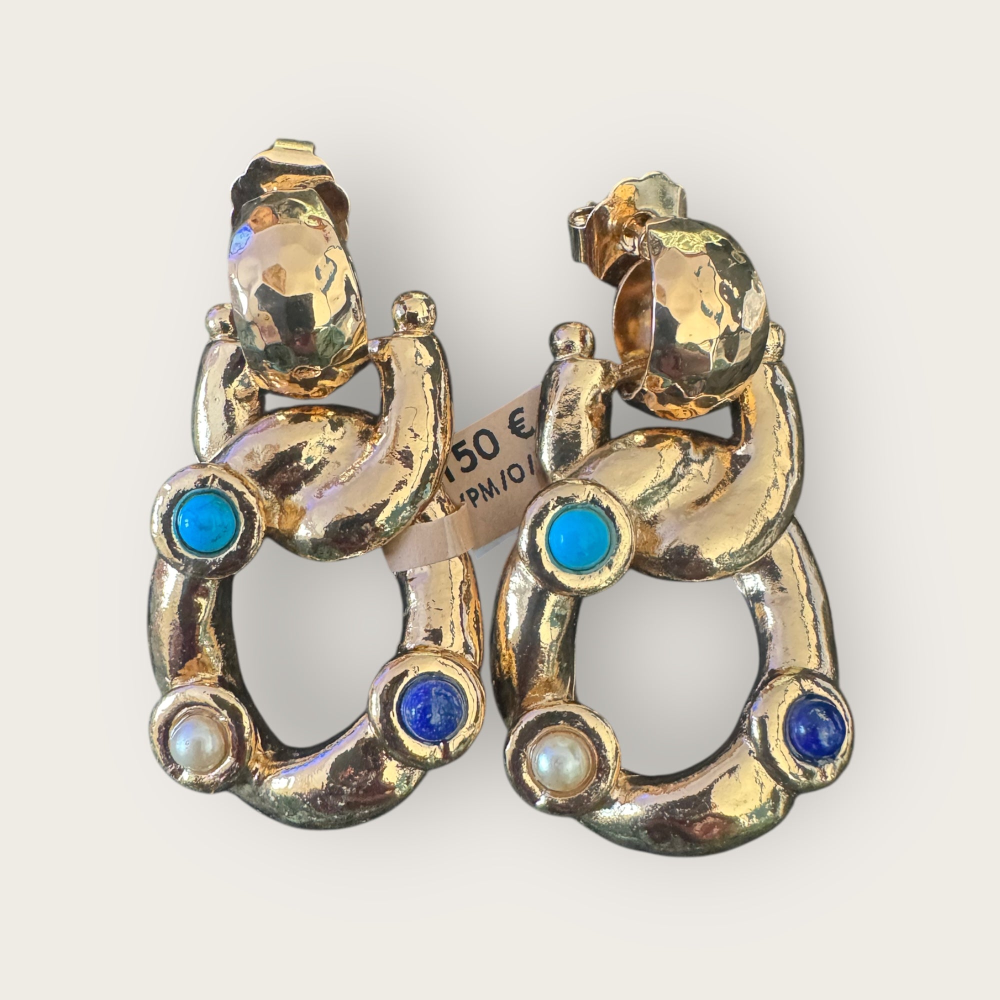 GAS BIJOUX - Boucles d'oreilles MITSI petits modèles dorées l'or fin- Lapis, Turquoise et nacre blanche