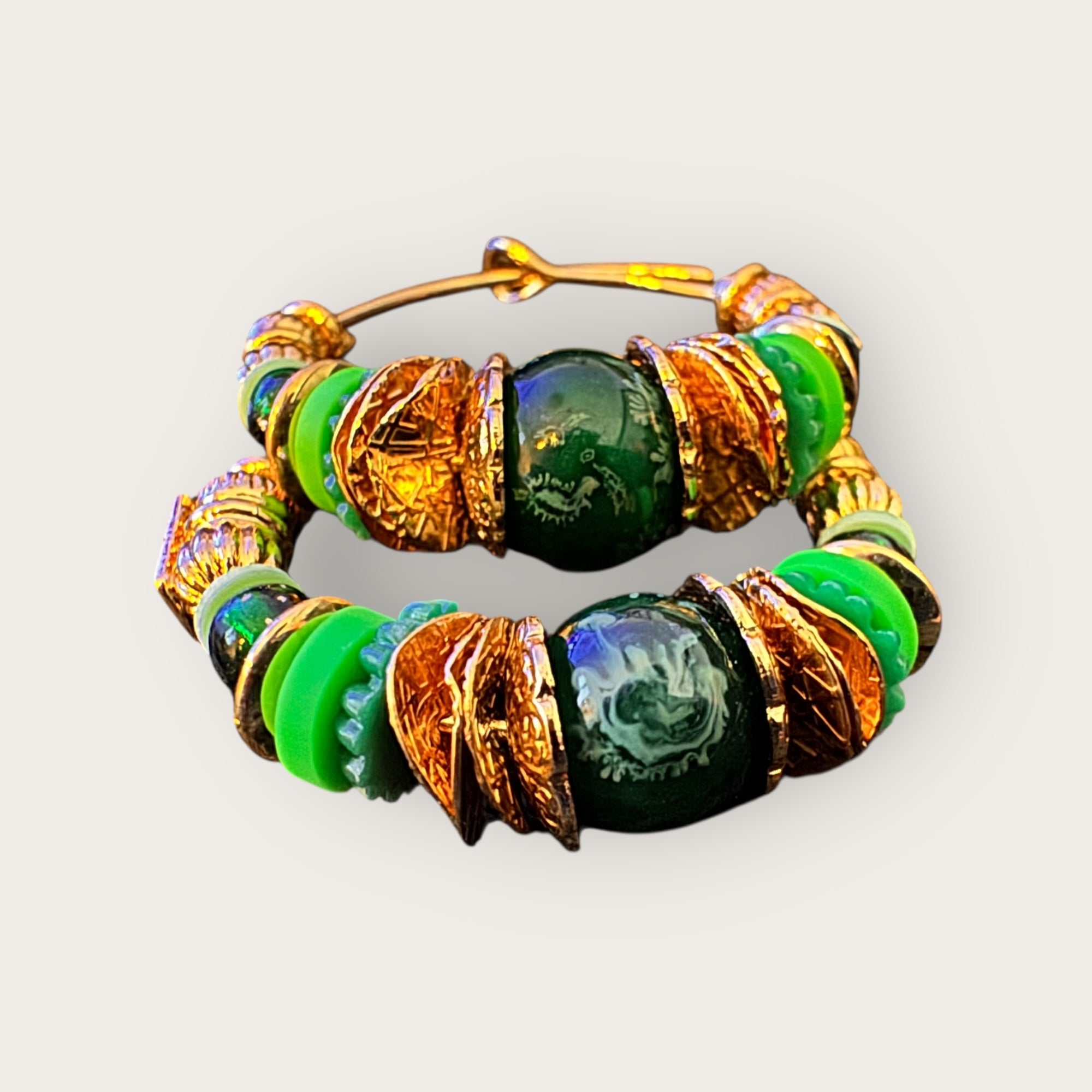 GAS BIJOUX - Boucles d'oreilles créoles ALOHA dorées à l'or fin - Vertes