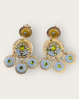 GAS BIJOUX - Boucles d'oreilles SEQUIN 2 rangs dorées à l'or fin - Kaki et bleu