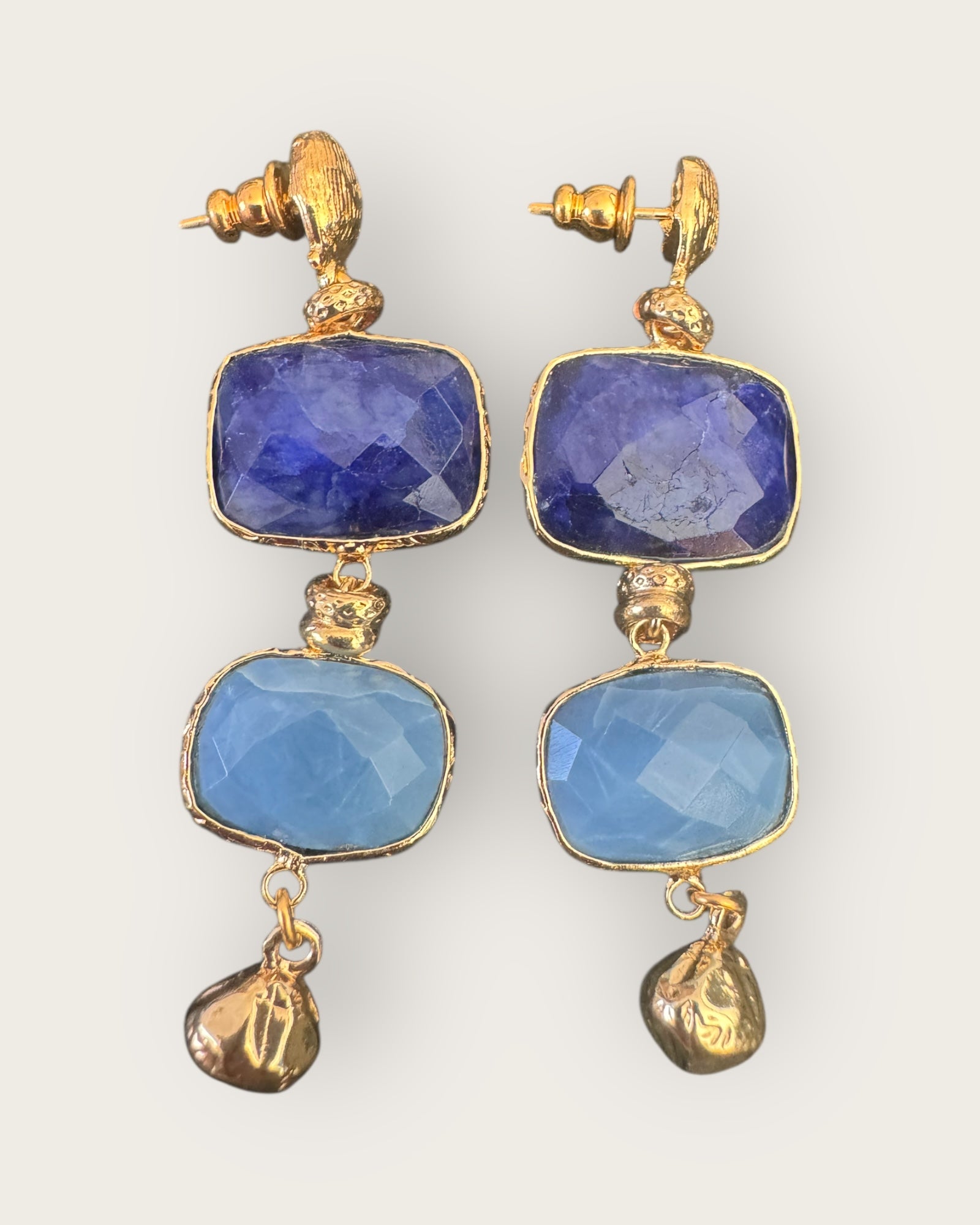 GAS BIJOUX - Boucles d'oreilles SILENE petit modèle dorées - Saphir et Apatite