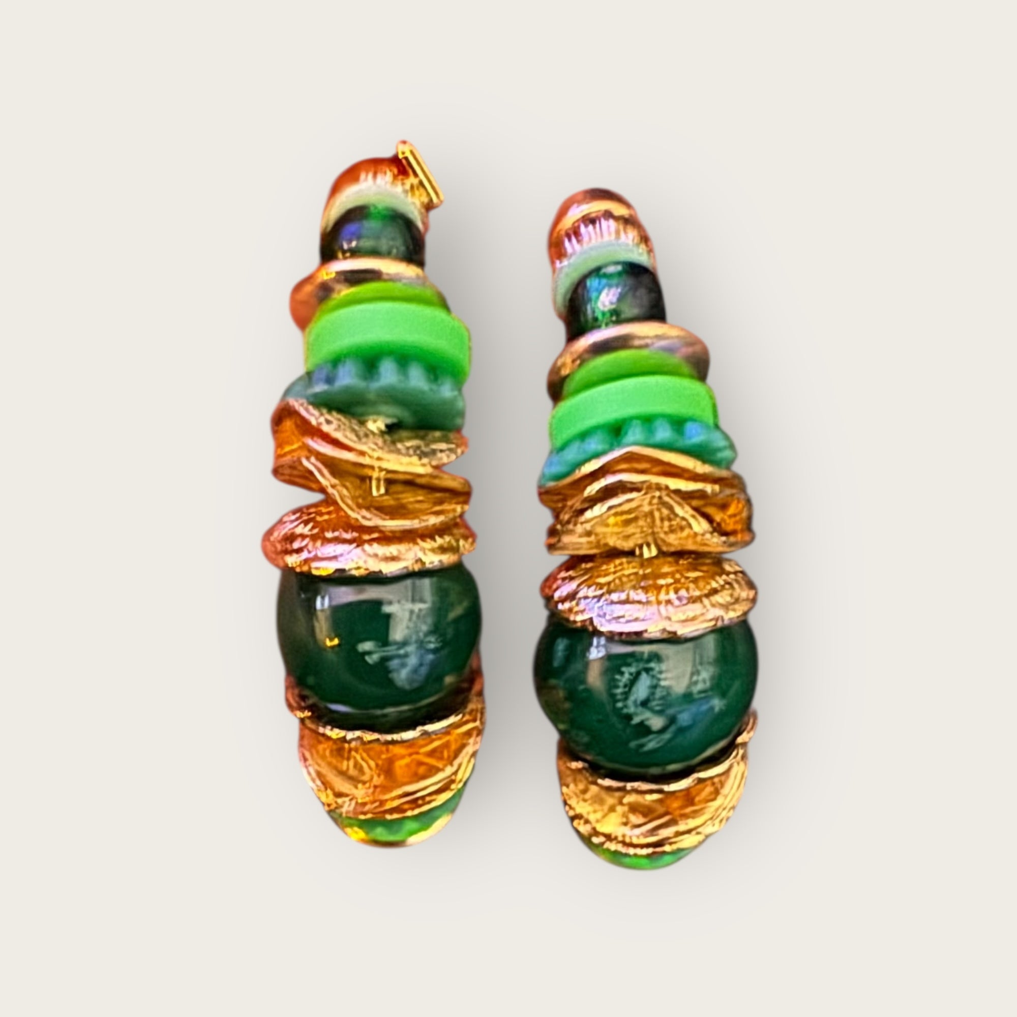 GAS BIJOUX - Boucles d'oreilles créoles ALOHA dorées à l'or fin - Vertes