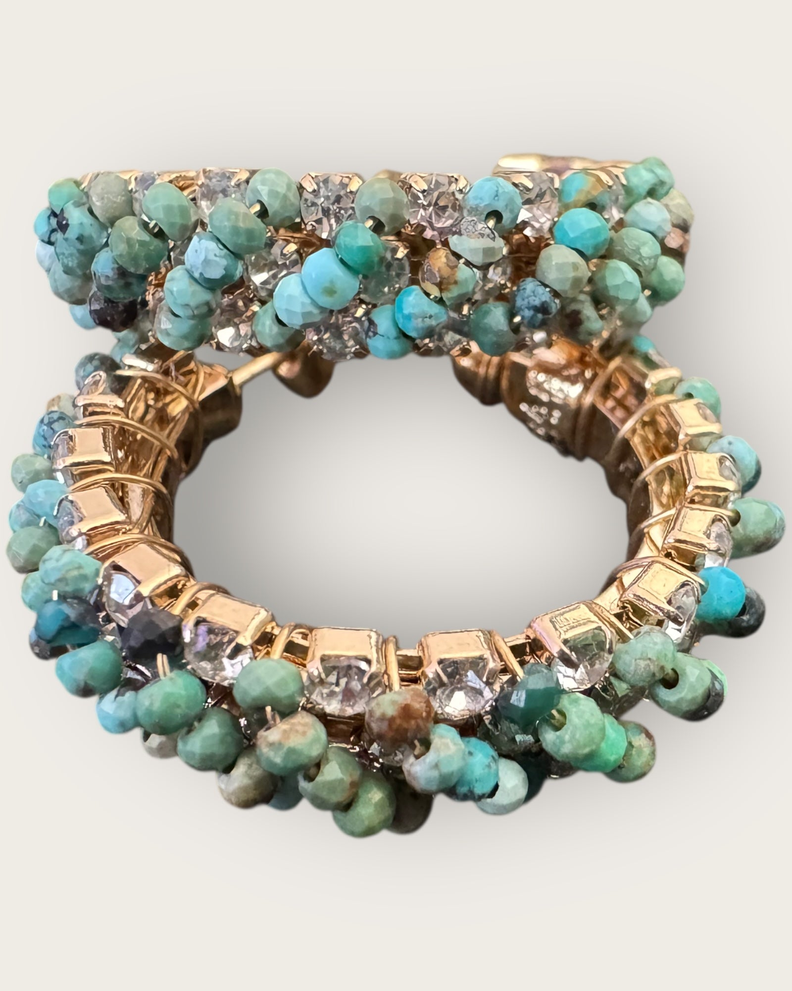 GAS BIJOUX - Boucles d'oreilles créoles IZILDA strass mini et turquoise doré à l'or fin