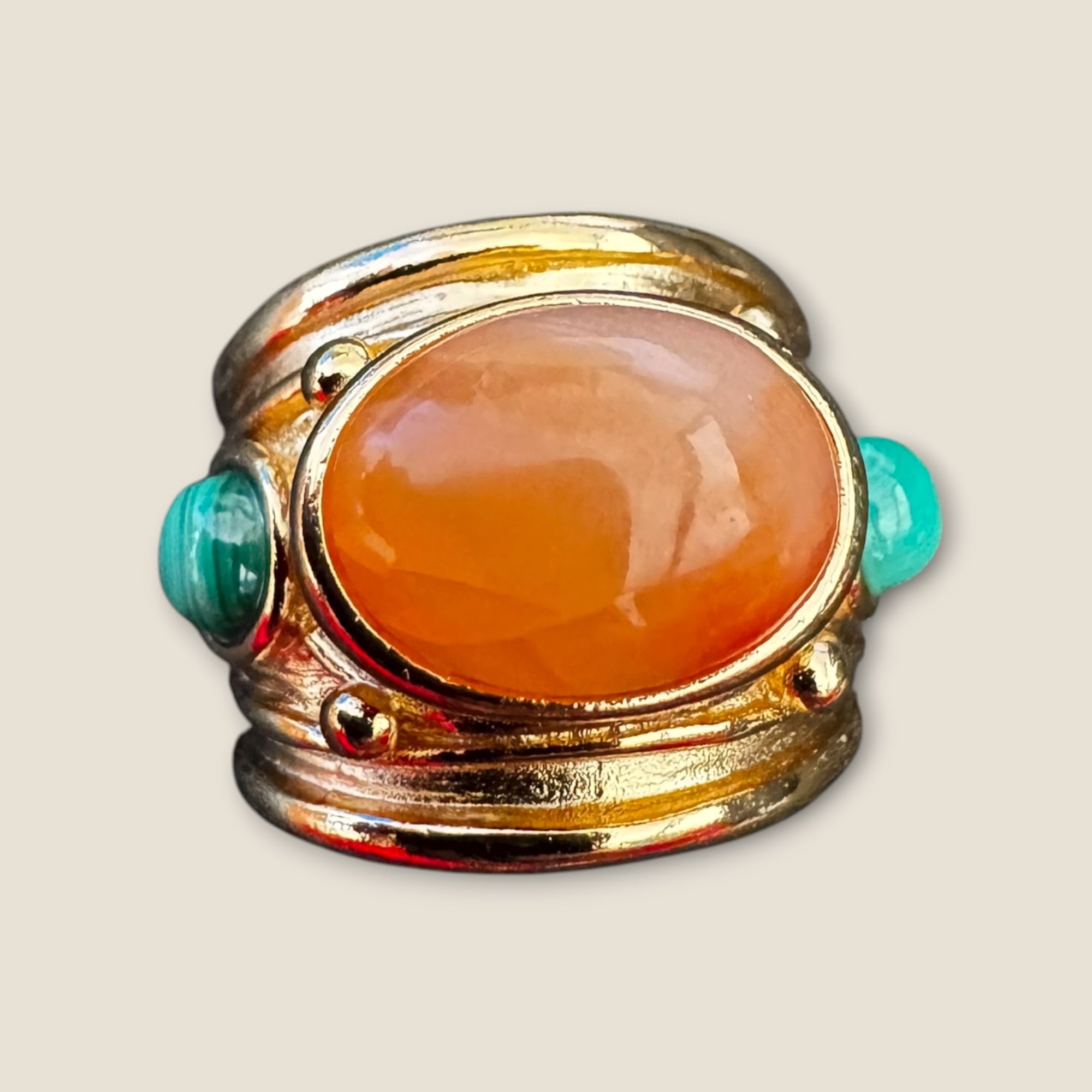 GAS BIJOUX - Bague SIMONE dorée à l'or fin - Cornaline et Malachite -Taille L