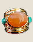 GAS BIJOUX - Bague SIMONE dorée à l'or fin - Cornaline et Malachite -Taille L