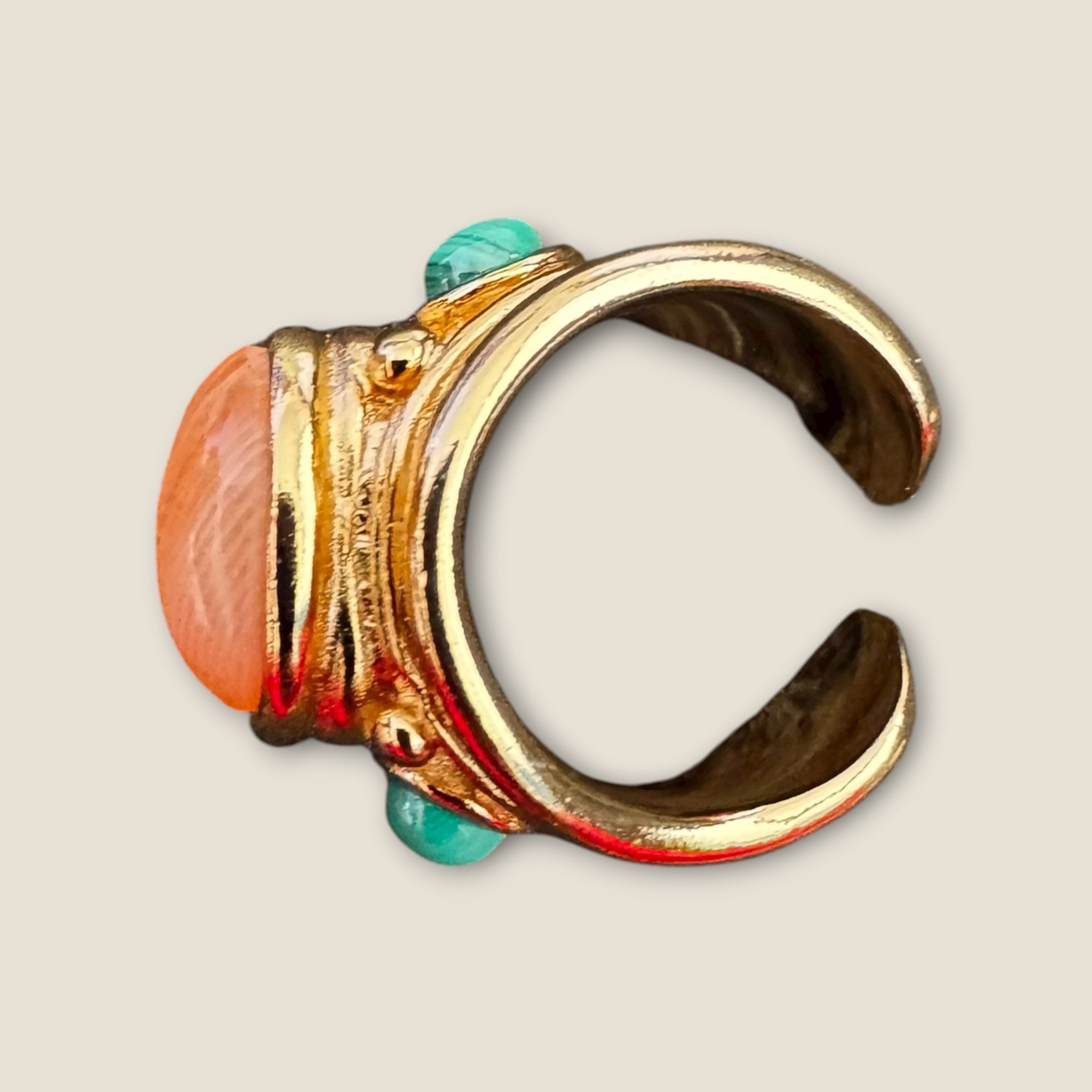 GAS BIJOUX - Bague SIMONE dorée à l'or fin - Cornaline et Malachite -Taille L