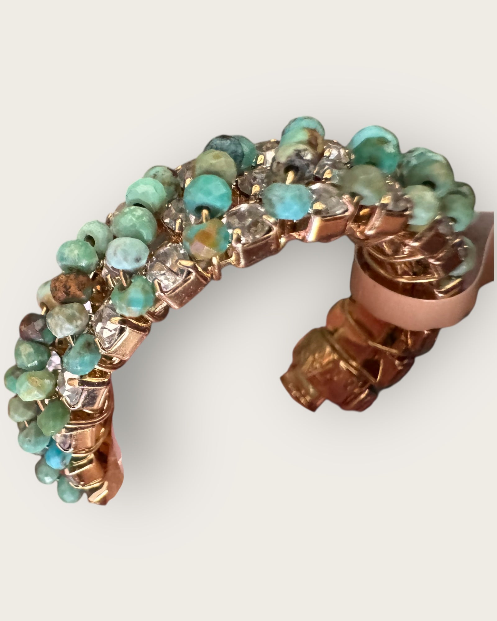 GAS BIJOUX - Boucles d'oreilles créoles IZILDA strass mini et turquoise doré à l'or fin