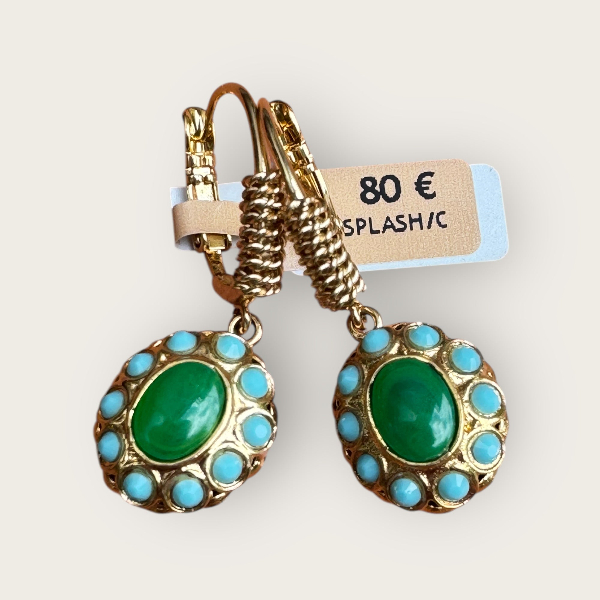 GAS BIJOUX - Boucles d'oreilles TAO SPLASH dorées à l'or fin - Vertes et turquoises