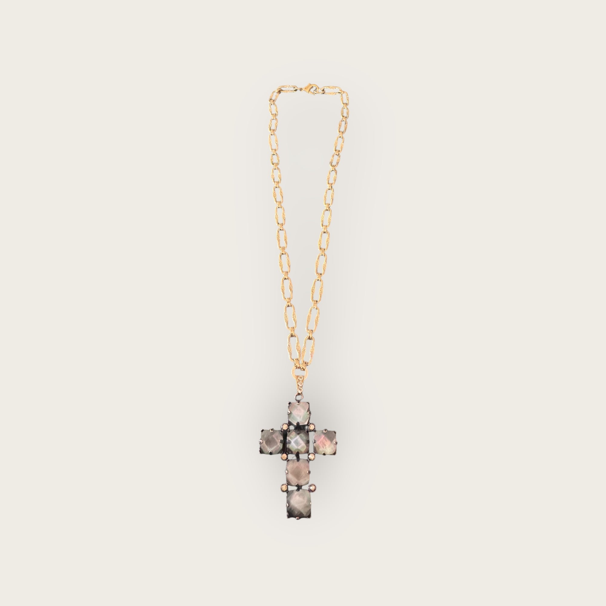 GAS BIJOUX - Collier CARRERA doré à l'or fin - Croix en nacre grise