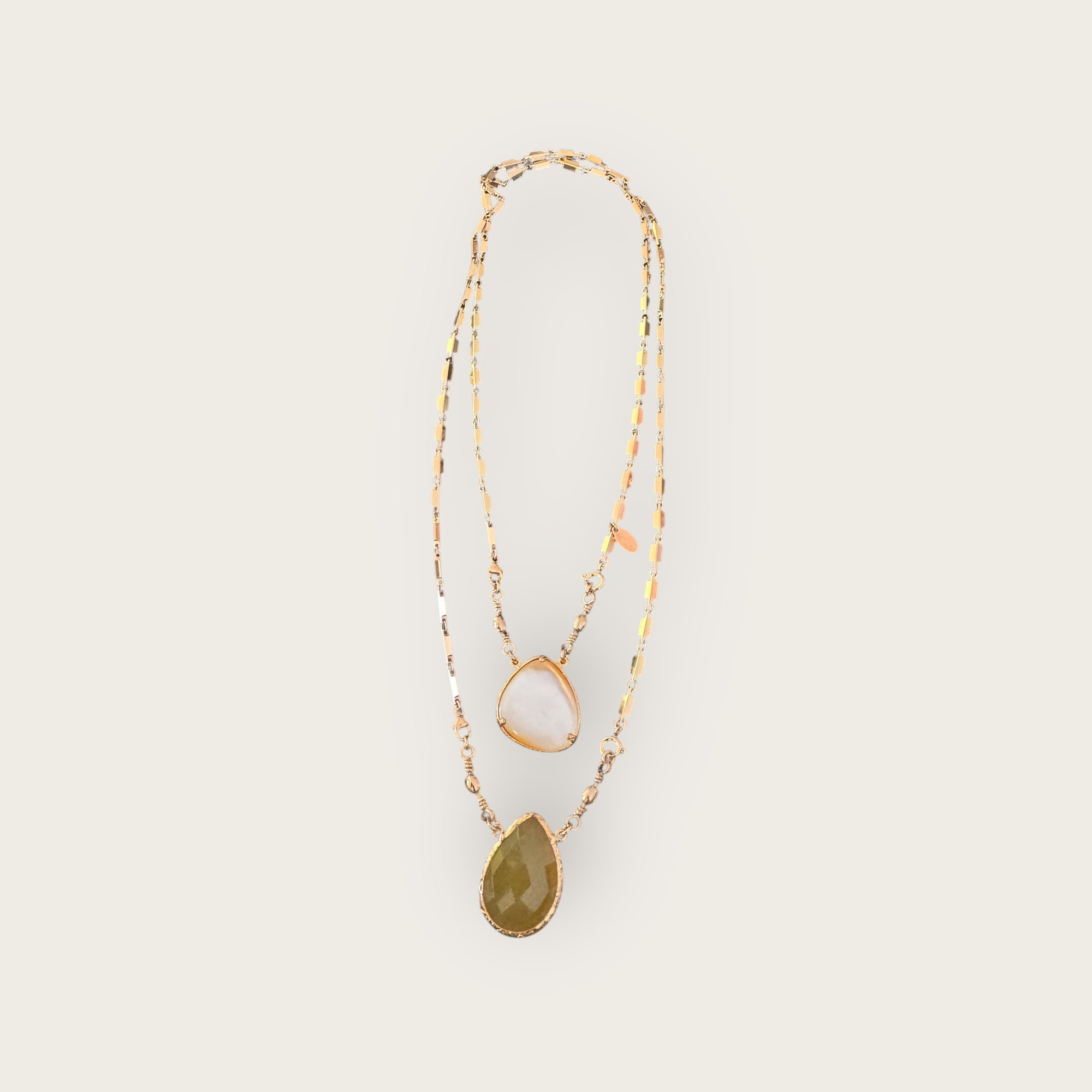 GAS BIJOUX - Collier SCAPULAIRE serti doré à l'or fin - Nacre blanche et Citrine