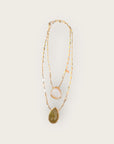 GAS BIJOUX - Collier SCAPULAIRE serti doré à l'or fin - Nacre blanche et Citrine