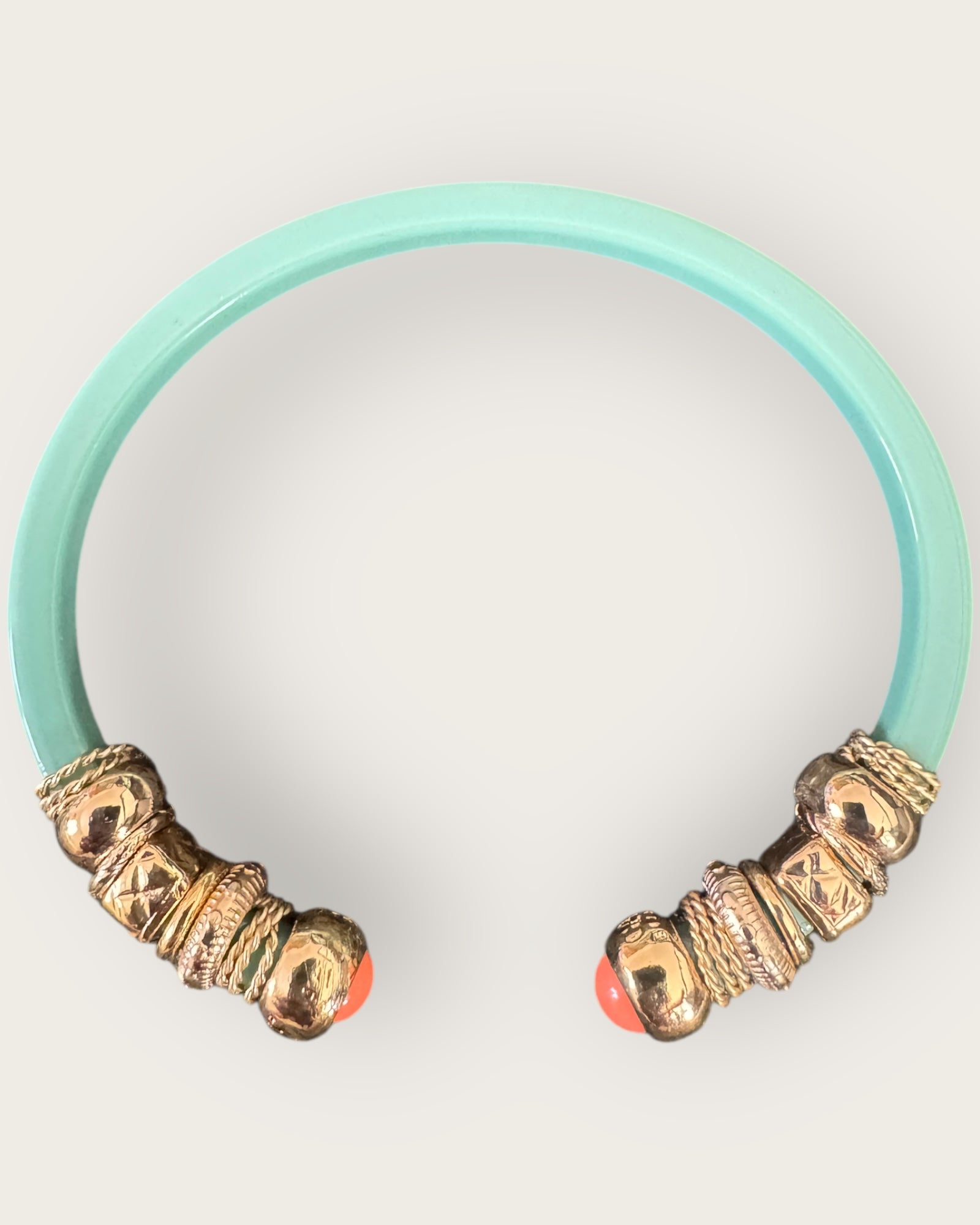 GAS BIJOUX - Bracelet SARI acétate menthe doré à l'or fin - Pierre orange