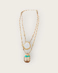 GAS BIJOUX - Collier scapulaire doré à l'or fin - Scarabée émaillée et nacre blanche