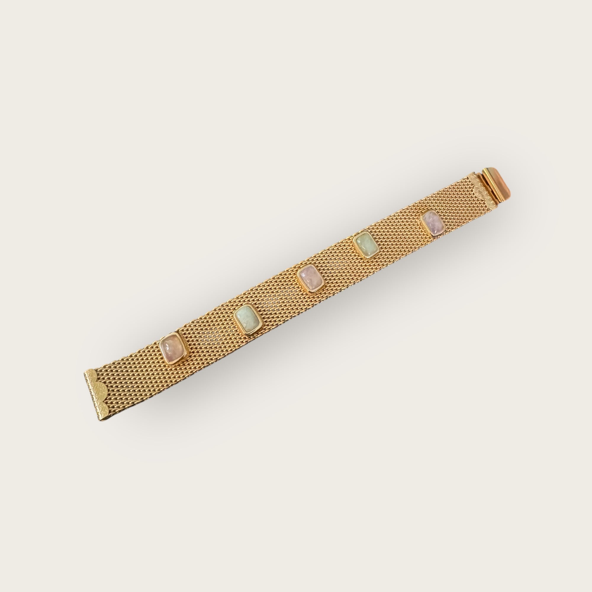 GAS BIJOUX - Bracelet TOTEM grand modèle doré à l'or fin - Quartz rose et vert - Taille 2