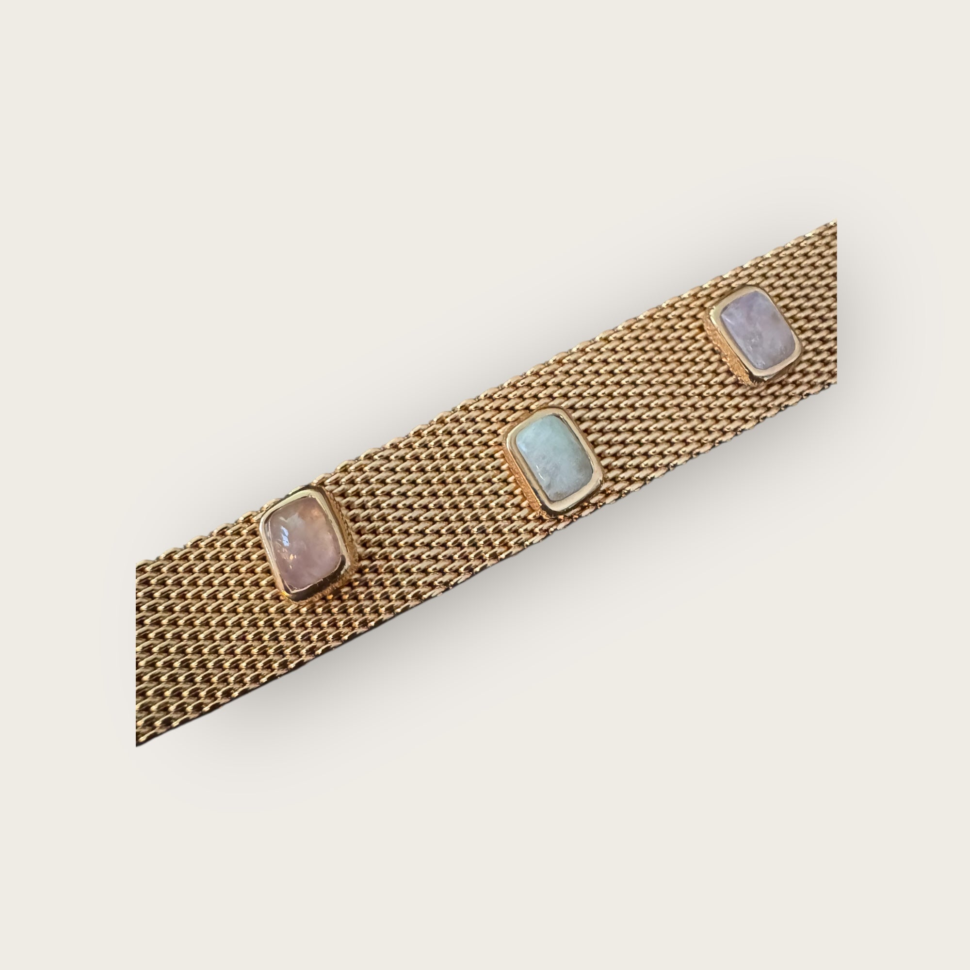 GAS BIJOUX - Bracelet TOTEM grand modèle doré à l'or fin - Quartz rose et vert - Taille 2