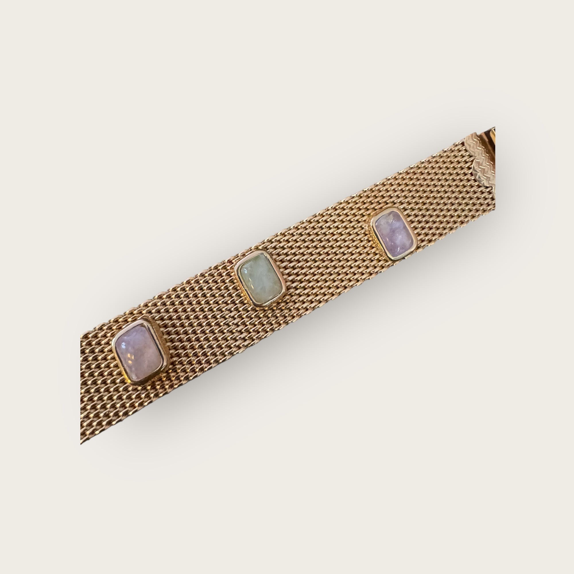 GAS BIJOUX - Bracelet TOTEM grand modèle doré à l'or fin - Quartz rose et vert - Taille 2