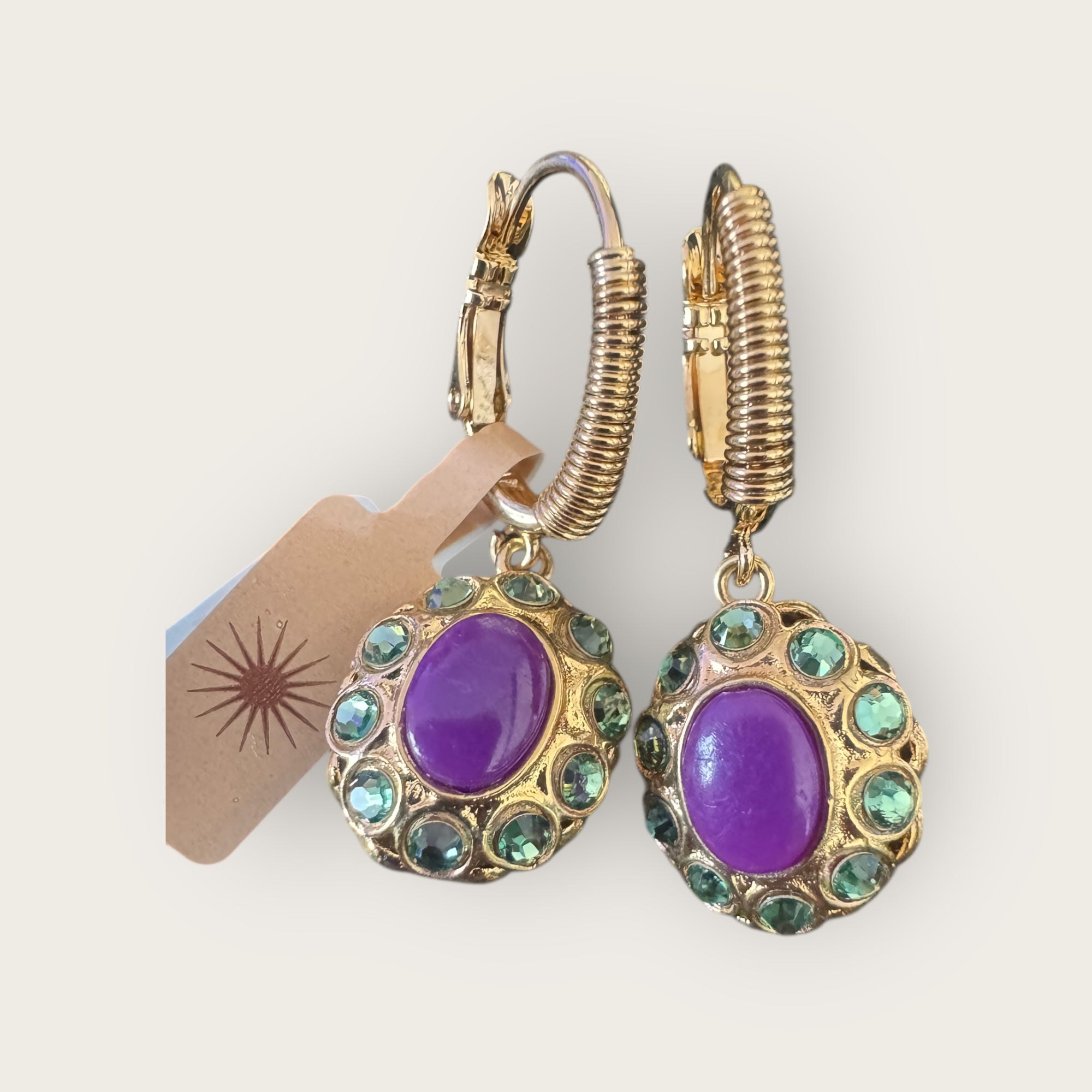 GAS BIJOUX - Boucles d'oreilles TAO SPLASH dorées à l'or fin - Mauve et verte