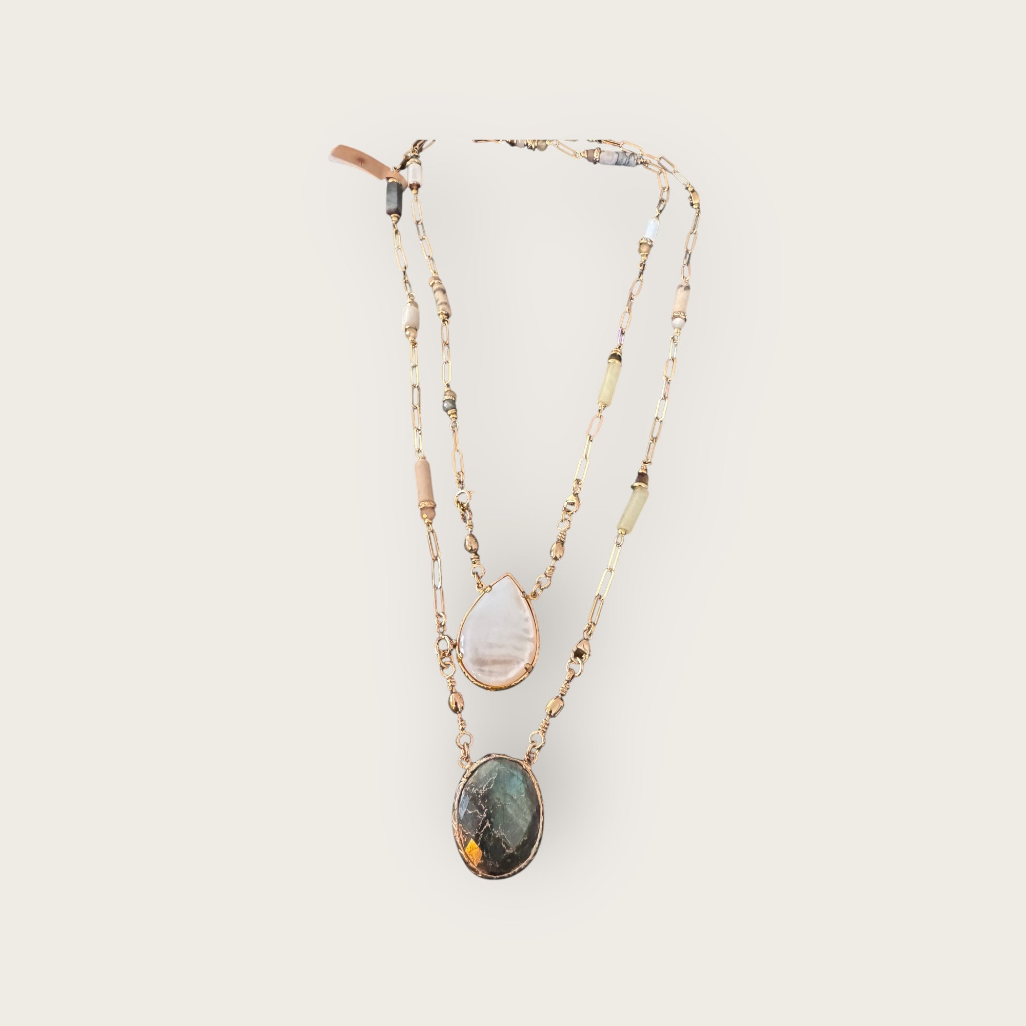 GAS BIJOUX - Collier SCAPULAIRE KALI doré à l'or fin - Nacre et Labradorite avec de la poudre d'or