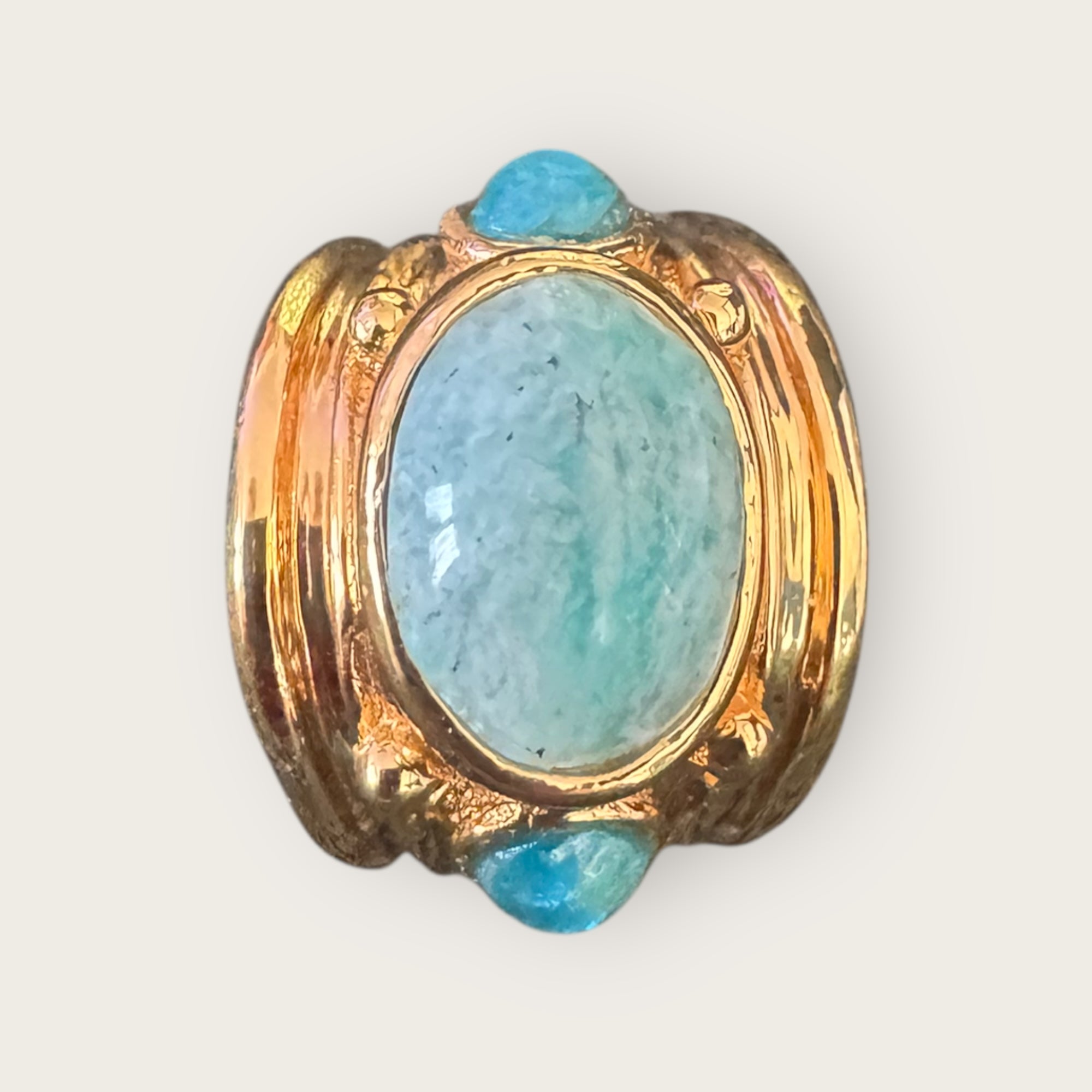 GAS BIJOUX - Bague SIMONE dorée - Amazonite et malachite - Taille XL
