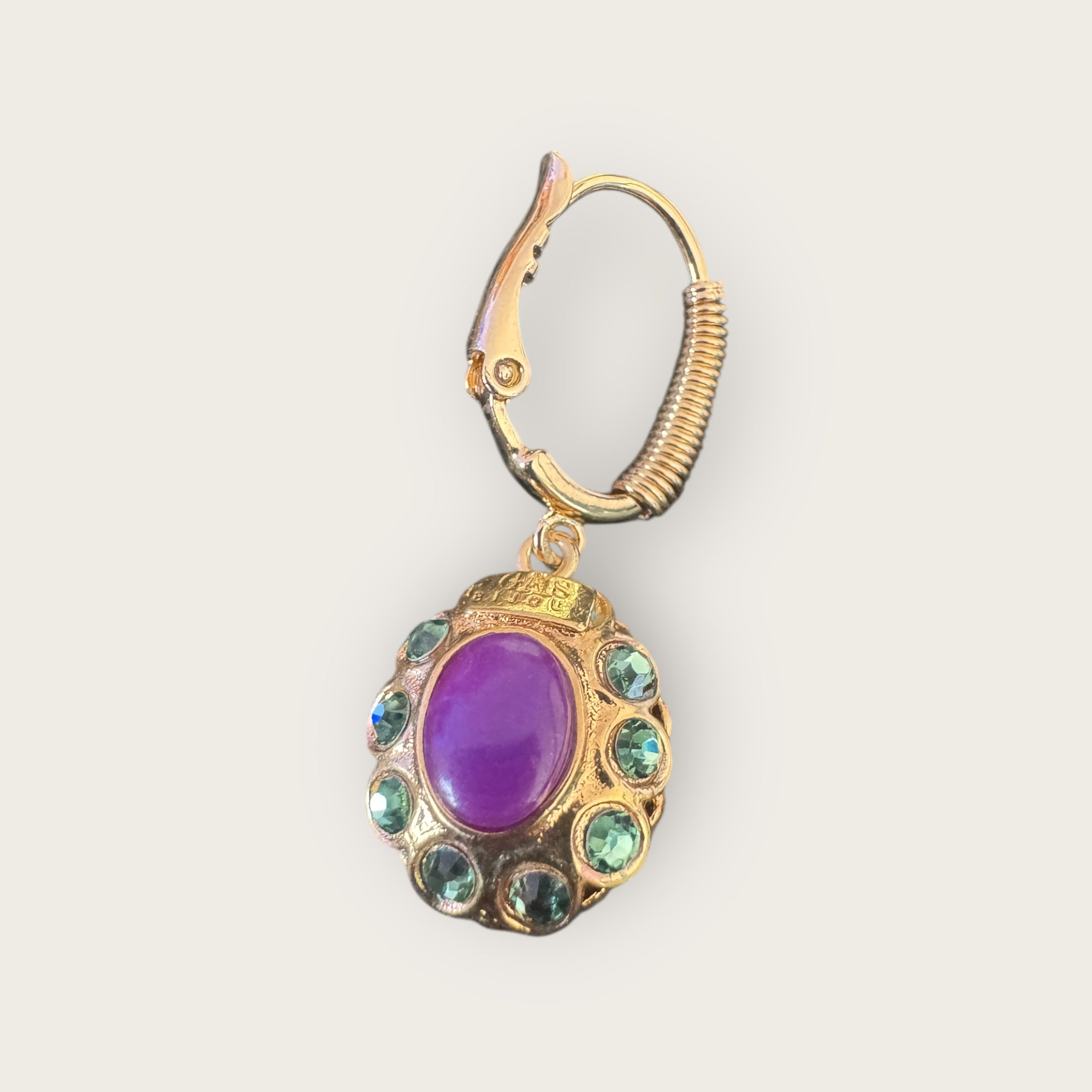 GAS BIJOUX - Boucles d'oreilles TAO SPLASH dorées à l'or fin - Mauve et verte