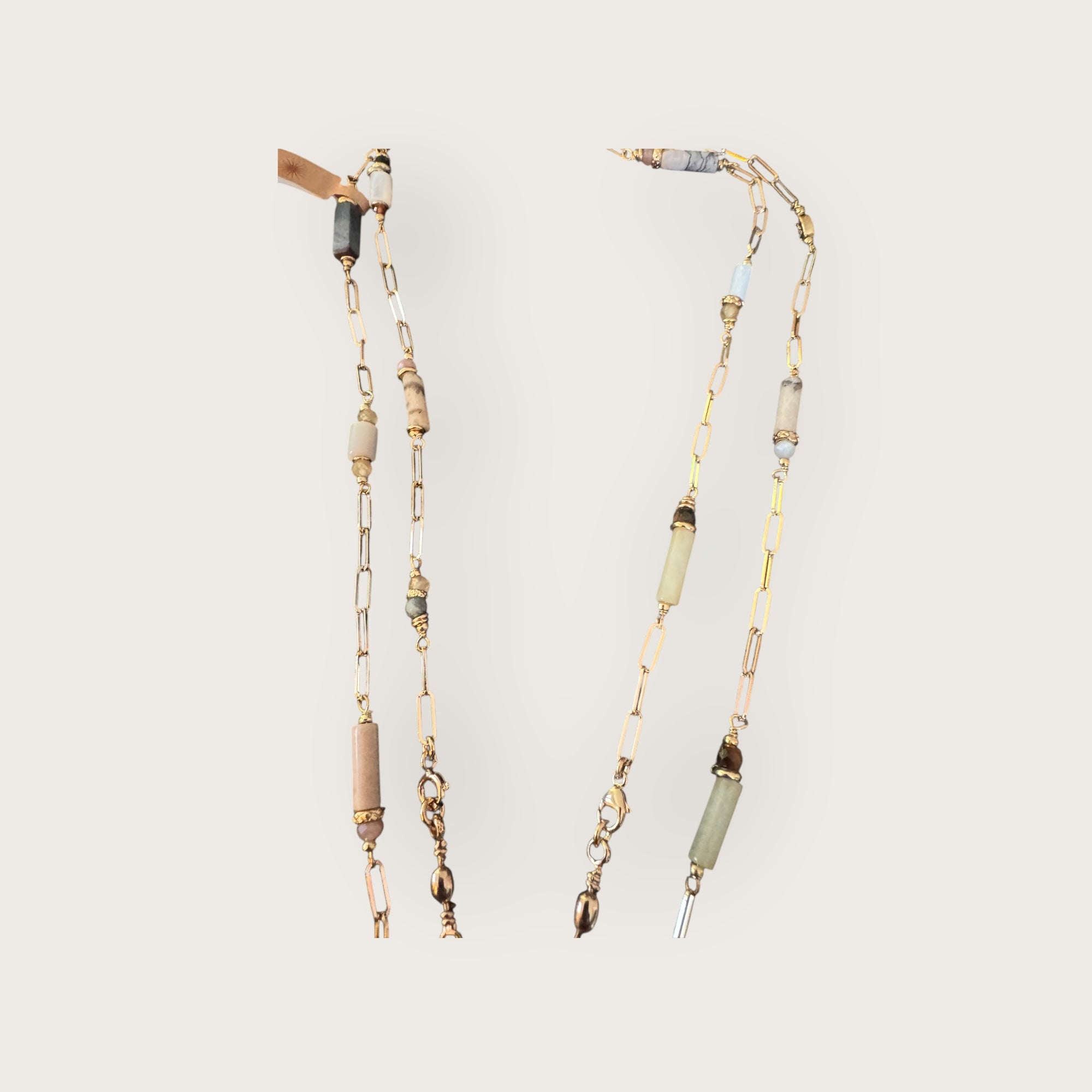 GAS BIJOUX - Collier SCAPULAIRE KALI doré à l'or fin - Nacre et Labradorite avec de la poudre d'or
