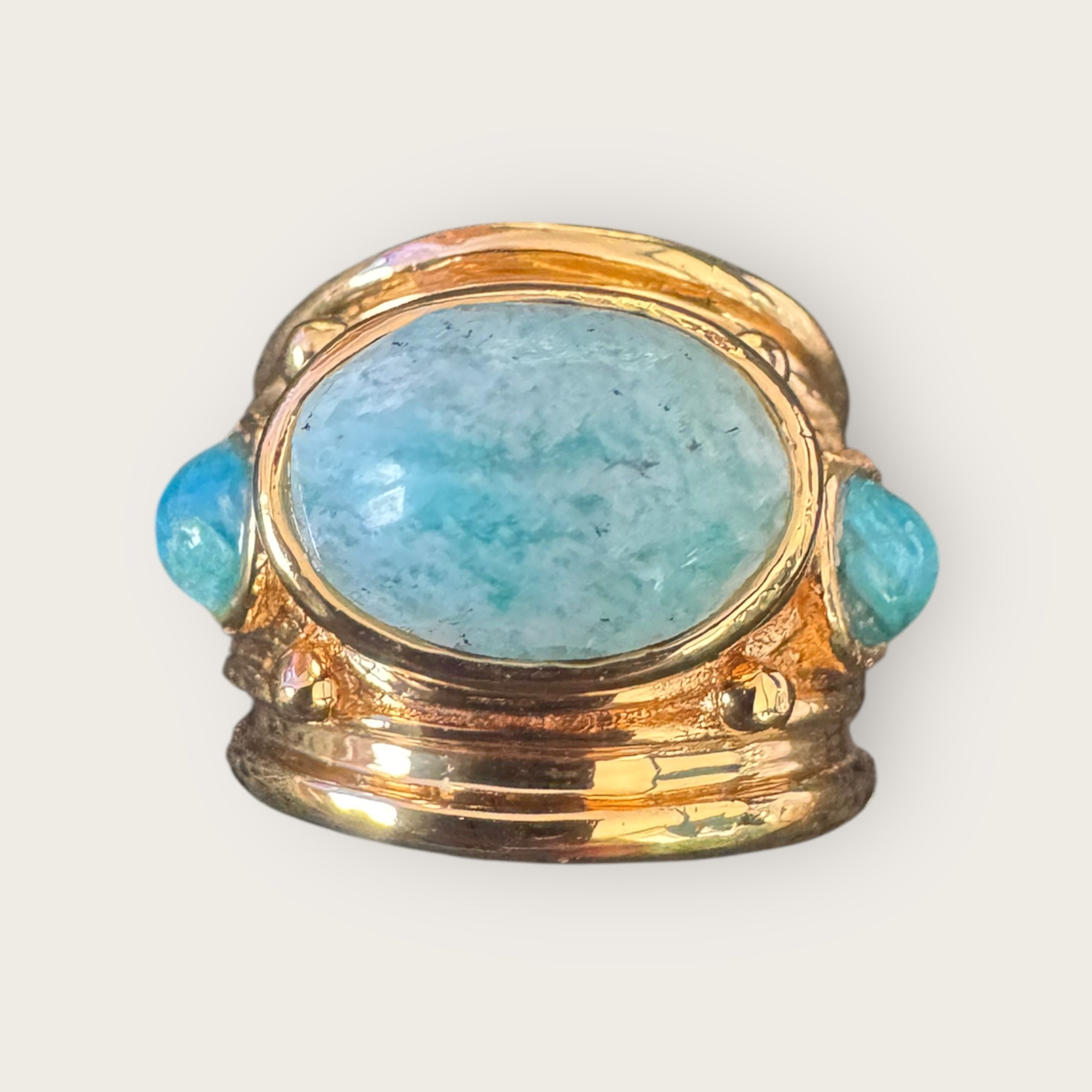 GAS BIJOUX - Bague SIMONE dorée - Amazonite et malachite - Taille XL