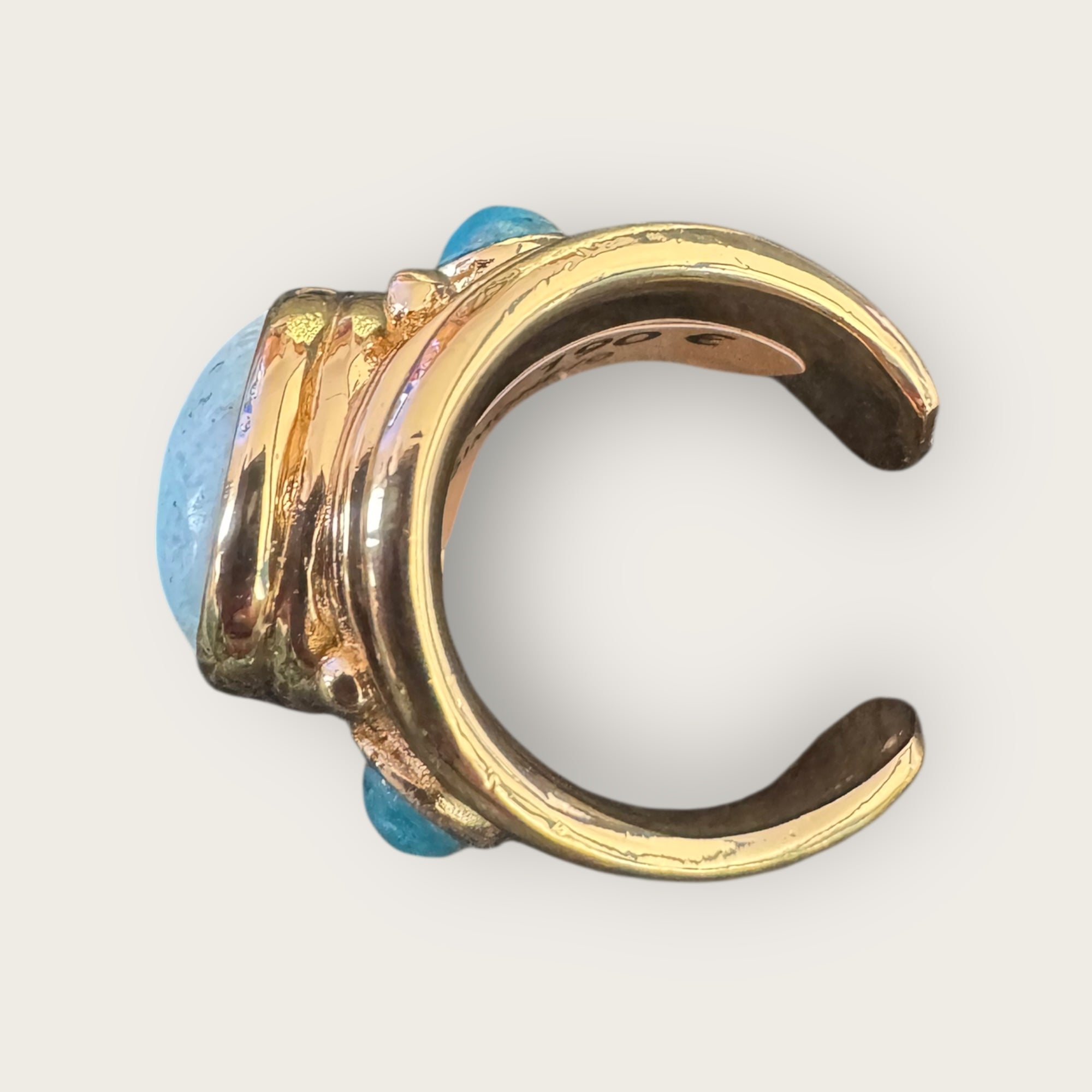 GAS BIJOUX - Bague SIMONE dorée - Amazonite et malachite - Taille XL