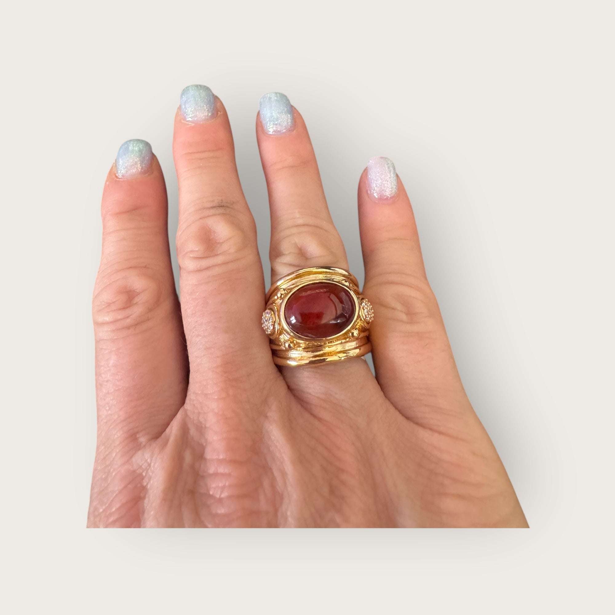 GAS BIJOUX - Bague SIMONE dorée à l'or fin - Cornaline et cristaux de swarowski- Taille L