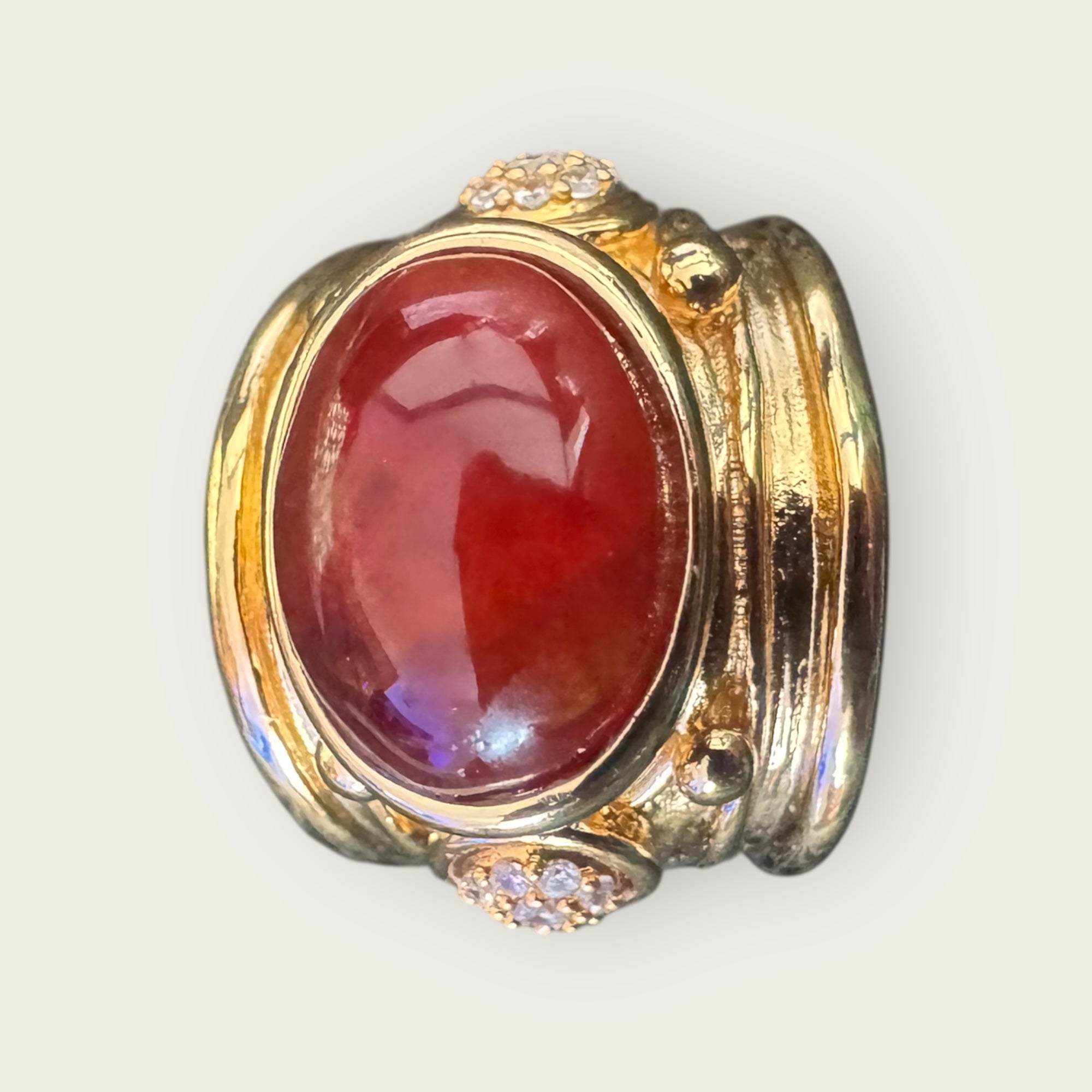 GAS BIJOUX - Bague SIMONE dorée à l'or fin - Cornaline et cristaux de swarowski- Taille L