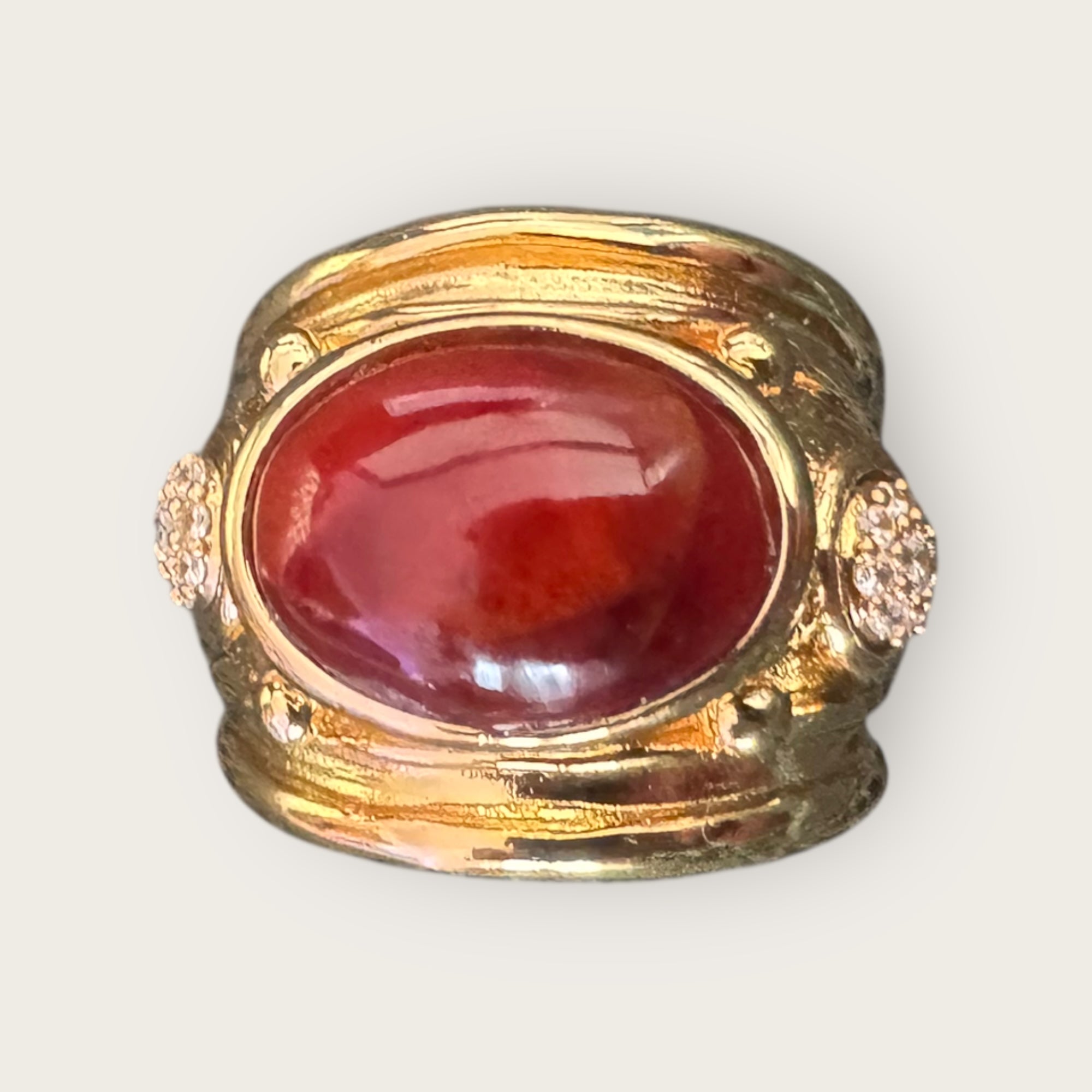 GAS BIJOUX - Bague SIMONE dorée à l'or fin - Cornaline et cristaux de swarowski- Taille L