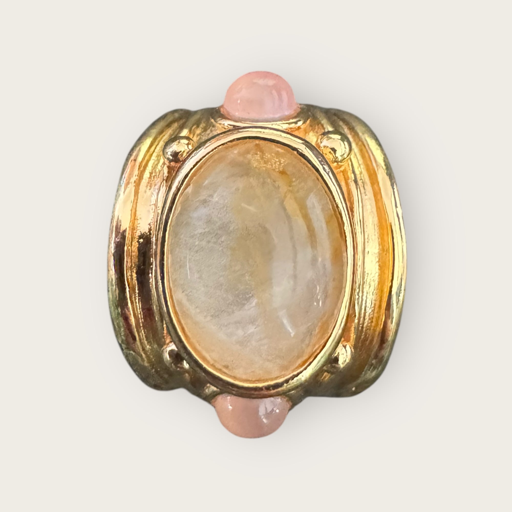 GAS BIJOUX - Bague SIMONE dorée à l'or fin - Hématoide jaune et quartz rose - Taille XL