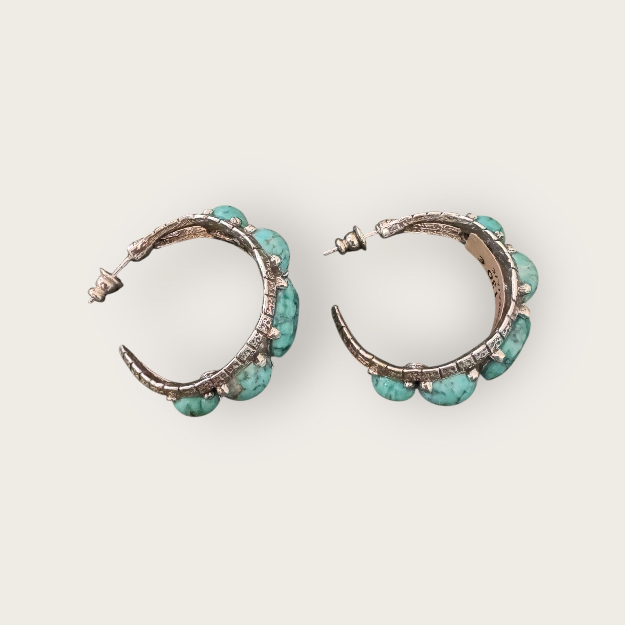 GAS BIJOUX - Boucles d'oreilles créoles OREA argentées avec turquoise - NOUVEAU MODELE