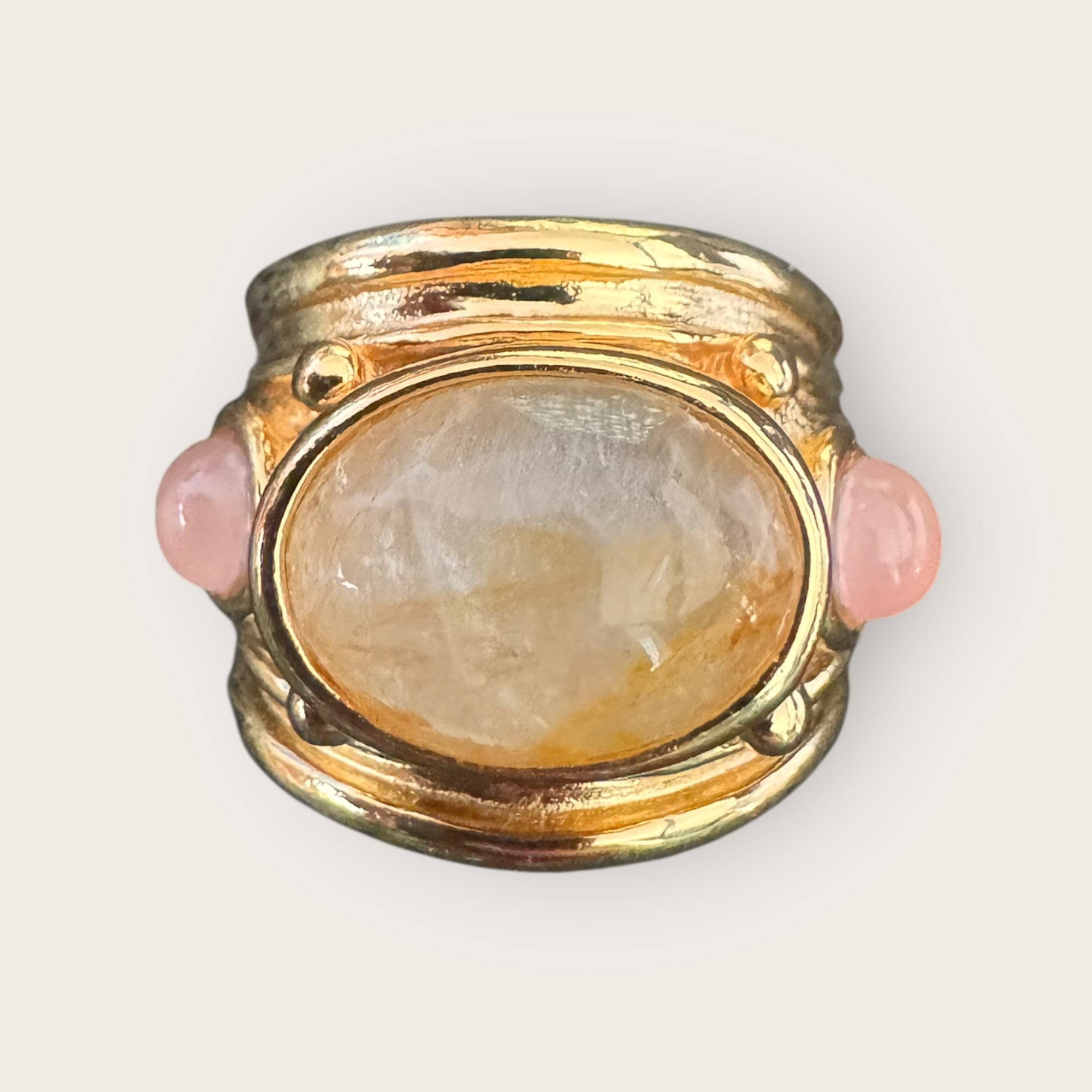 GAS BIJOUX - Bague SIMONE dorée à l'or fin - Hématoide jaune et quartz rose - Taille XL
