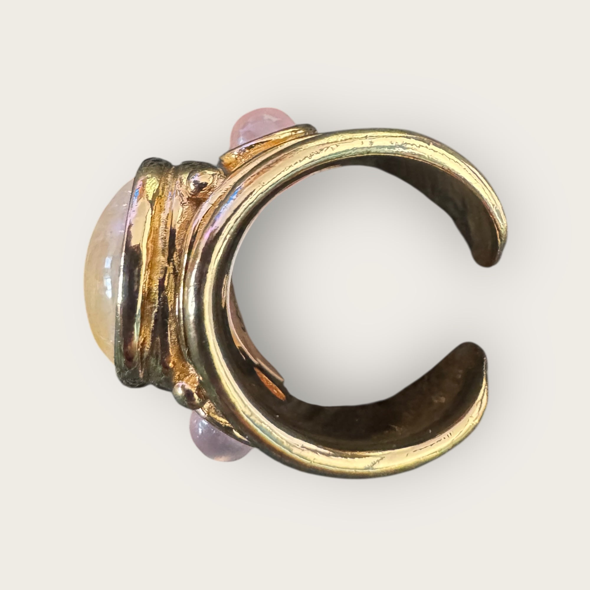 GAS BIJOUX - Bague SIMONE dorée à l'or fin - Hématoide jaune et quartz rose - Taille XL
