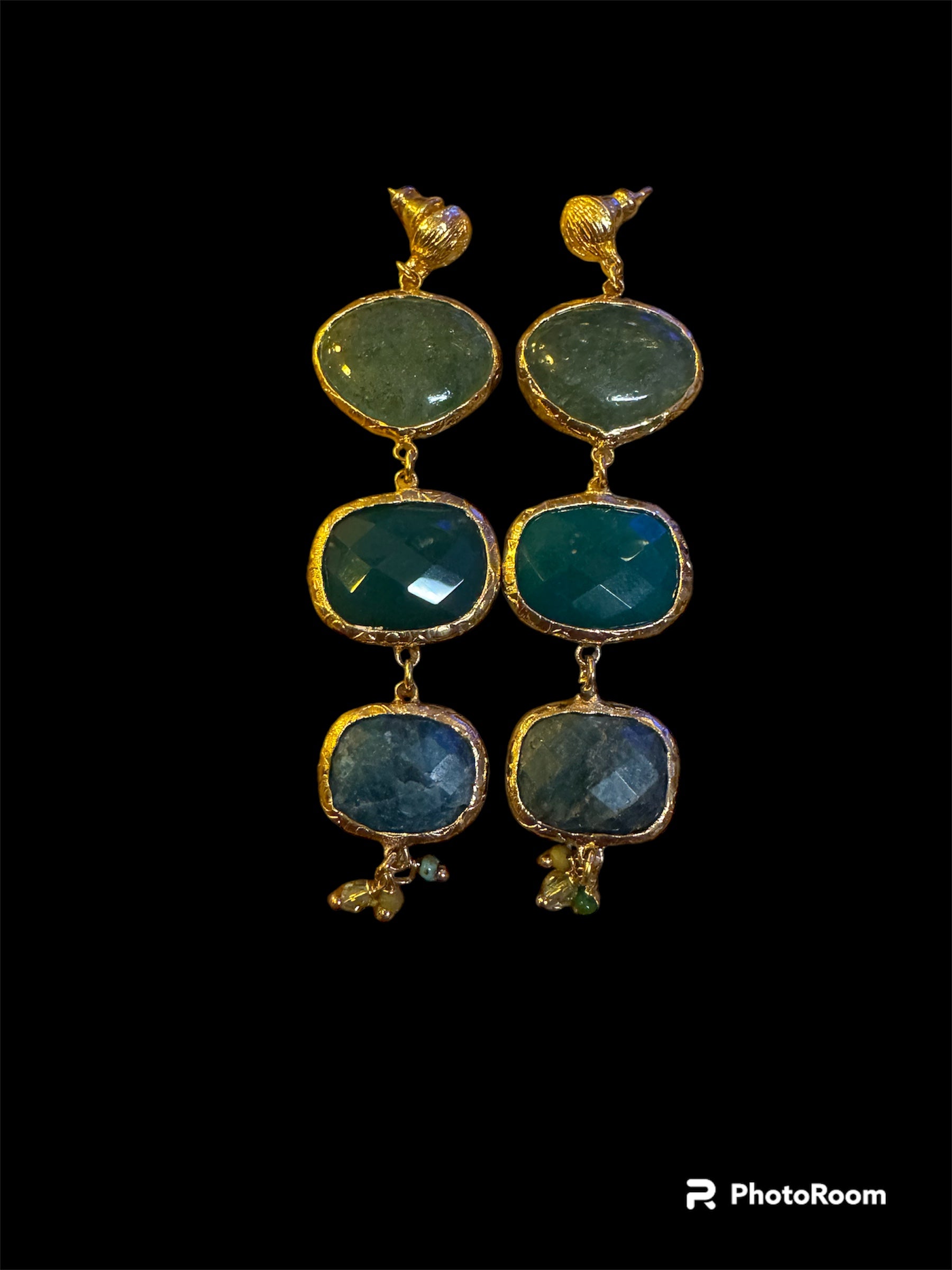 GAS BIJOUX - Boucles d'oreilles SILENE dorées - Serpentine - Quartz vert et onyx vert