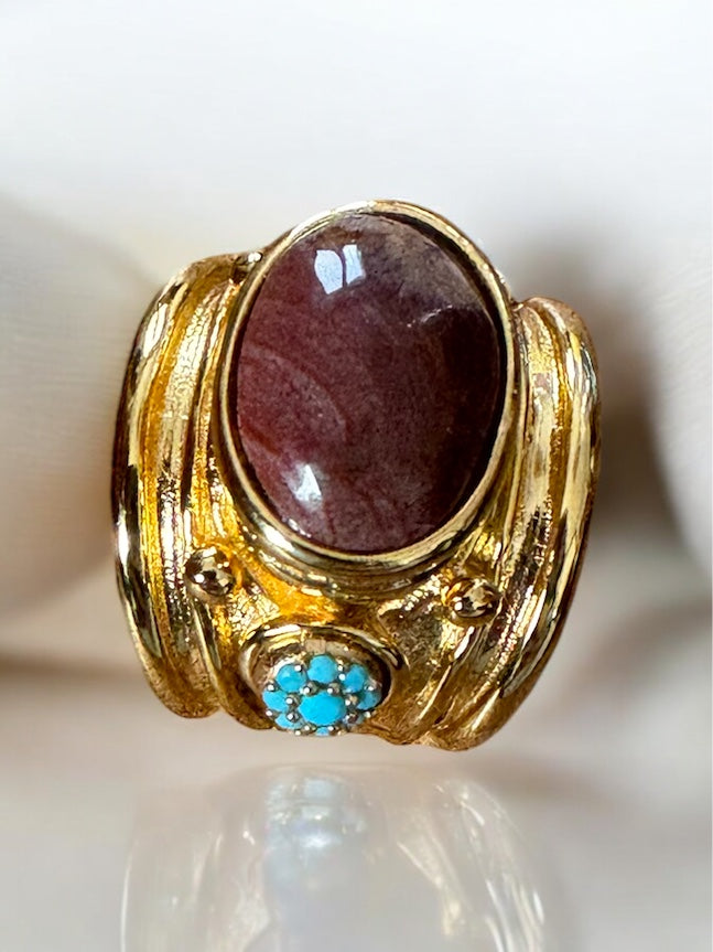 GAS BIJOUX - Bague SIMONE dorée à l'or fin - Bois et cristaux de Swarovski bleus taille 2