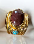 GAS BIJOUX - Bague SIMONE dorée à l'or fin - Bois et cristaux de Swarovski bleus taille 2