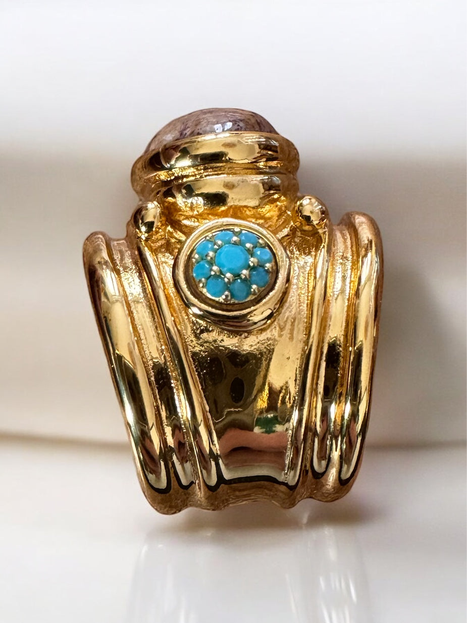 GAS BIJOUX - Bague SIMONE dorée à l'or fin - Bois et cristaux de Swarovski bleus taille 2