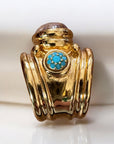 GAS BIJOUX - Bague SIMONE dorée à l'or fin - Bois et cristaux de Swarovski bleus taille 2