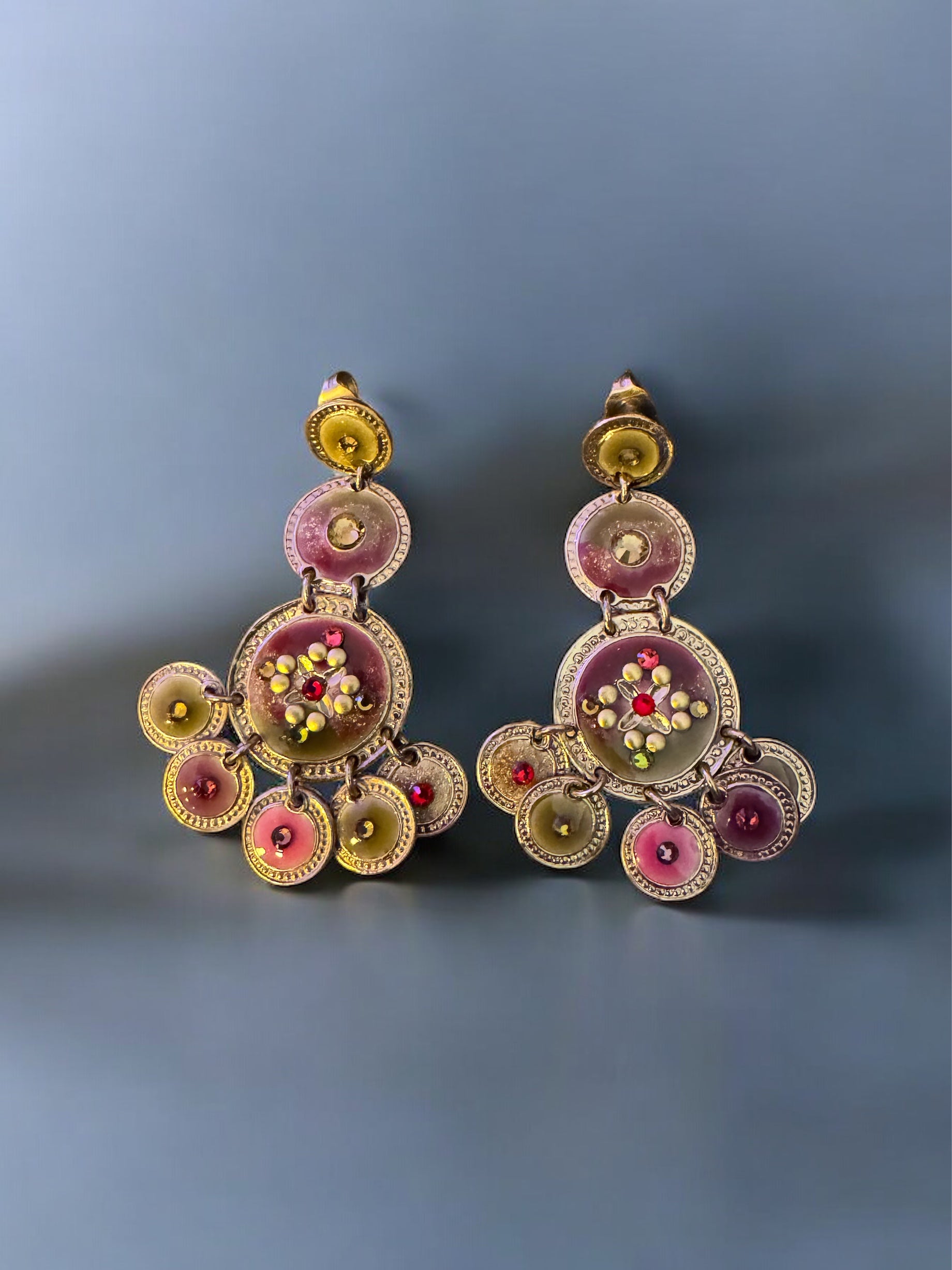 GAS BIJOUX - Boucles d'oreilles SEQUIN TROIS RANGS tiges droites dorées métal doré à l'or fin