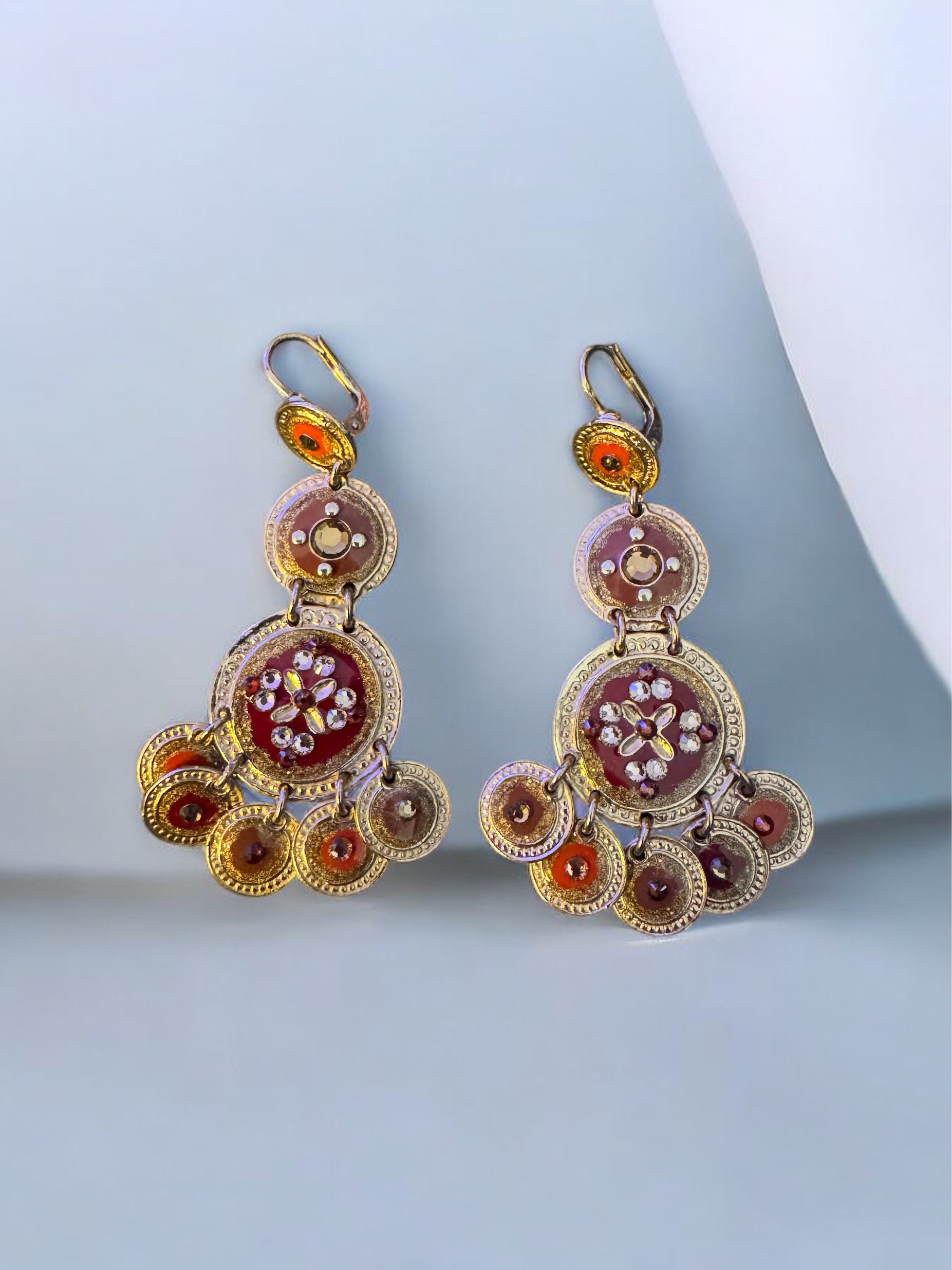 GAS BIJOUX - Boucles d'oreilles SEQUIN TROIS RANGS dormeuses métal doré à l'or fin