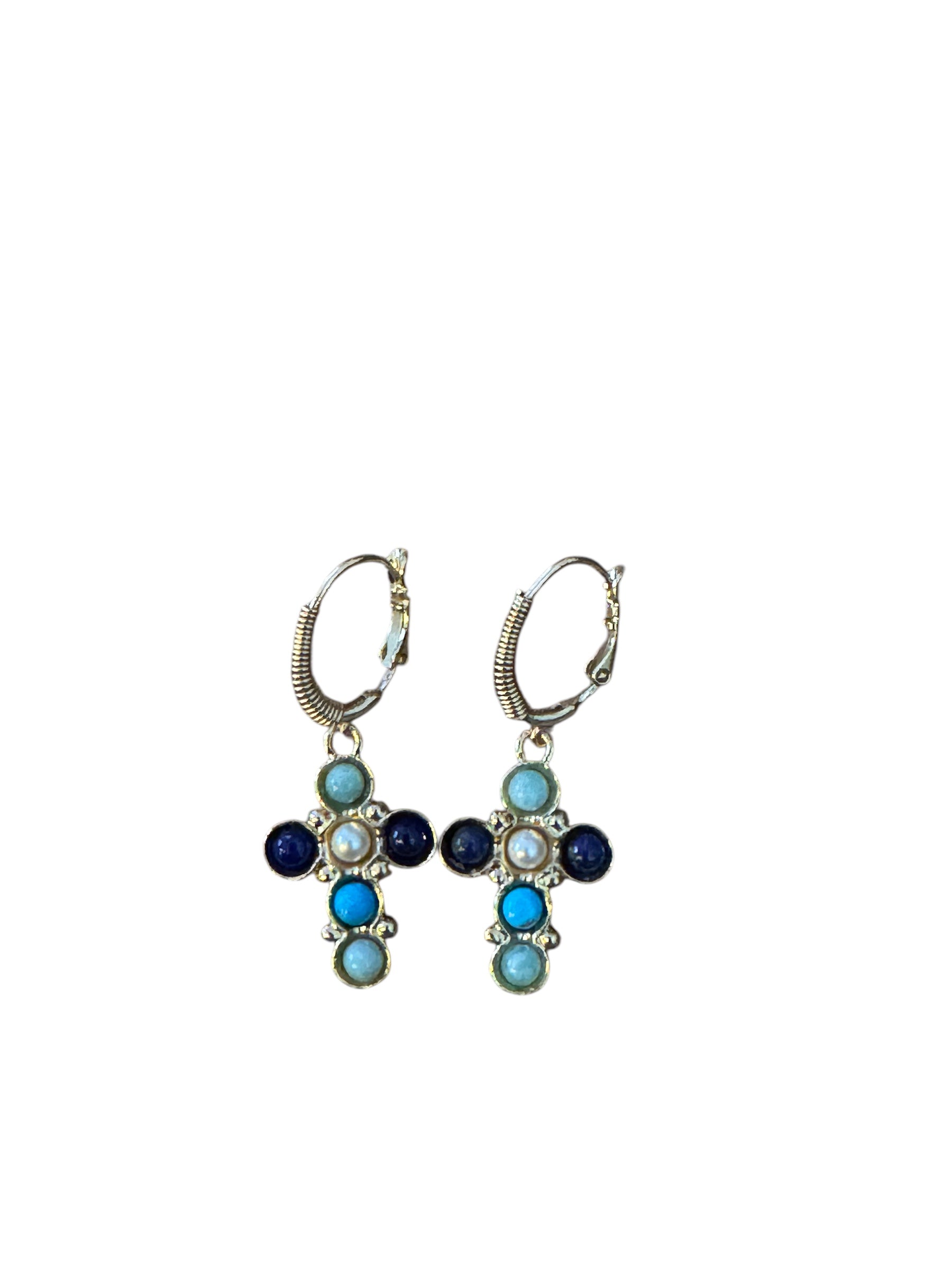 GAS BIJOUX -Boucles d’oreilles TAO CRUZITA dorées à l’or fin - Tons de bleus