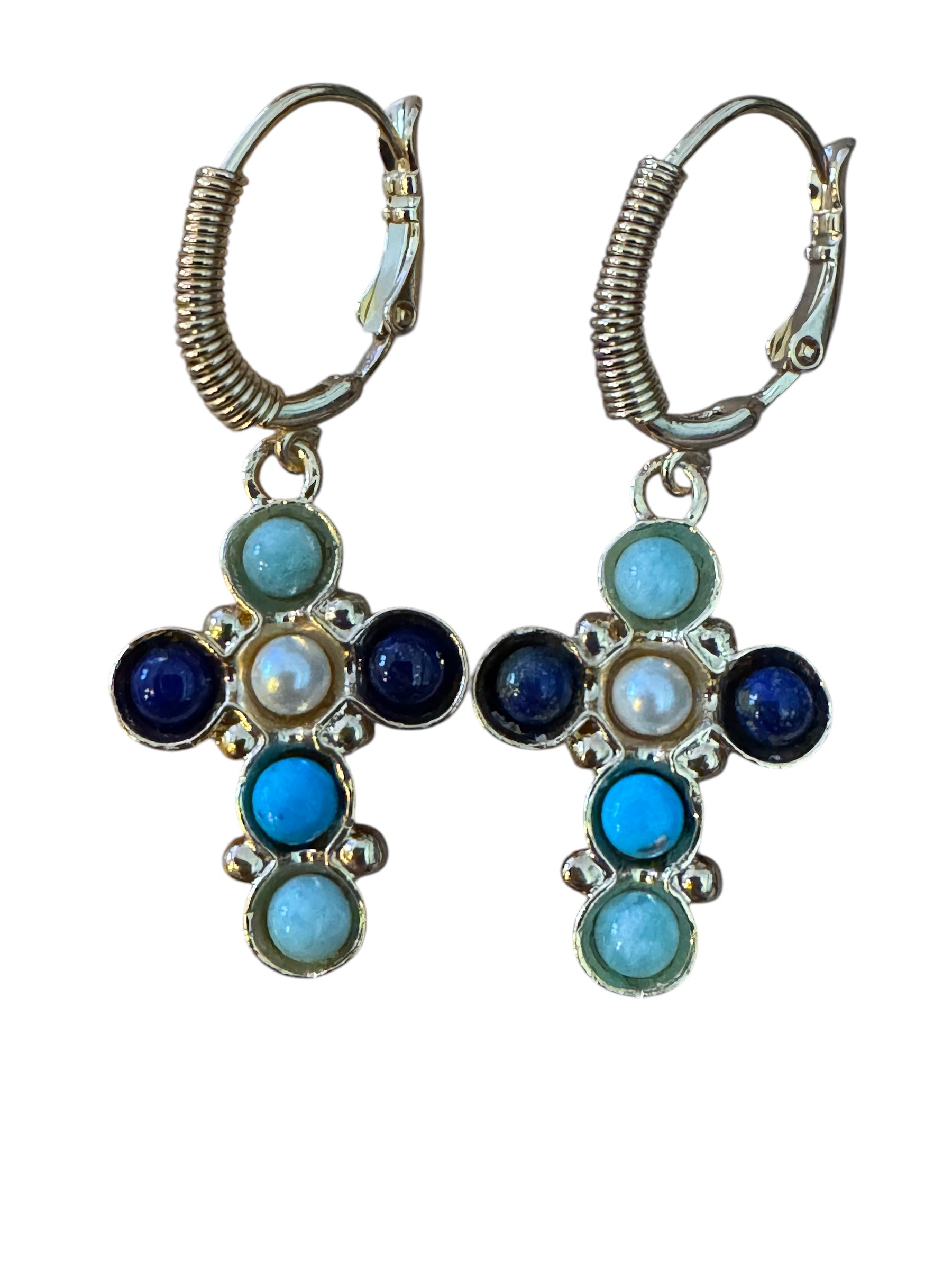 GAS BIJOUX -Boucles d’oreilles TAO CRUZITA dorées à l’or fin - Tons de bleus
