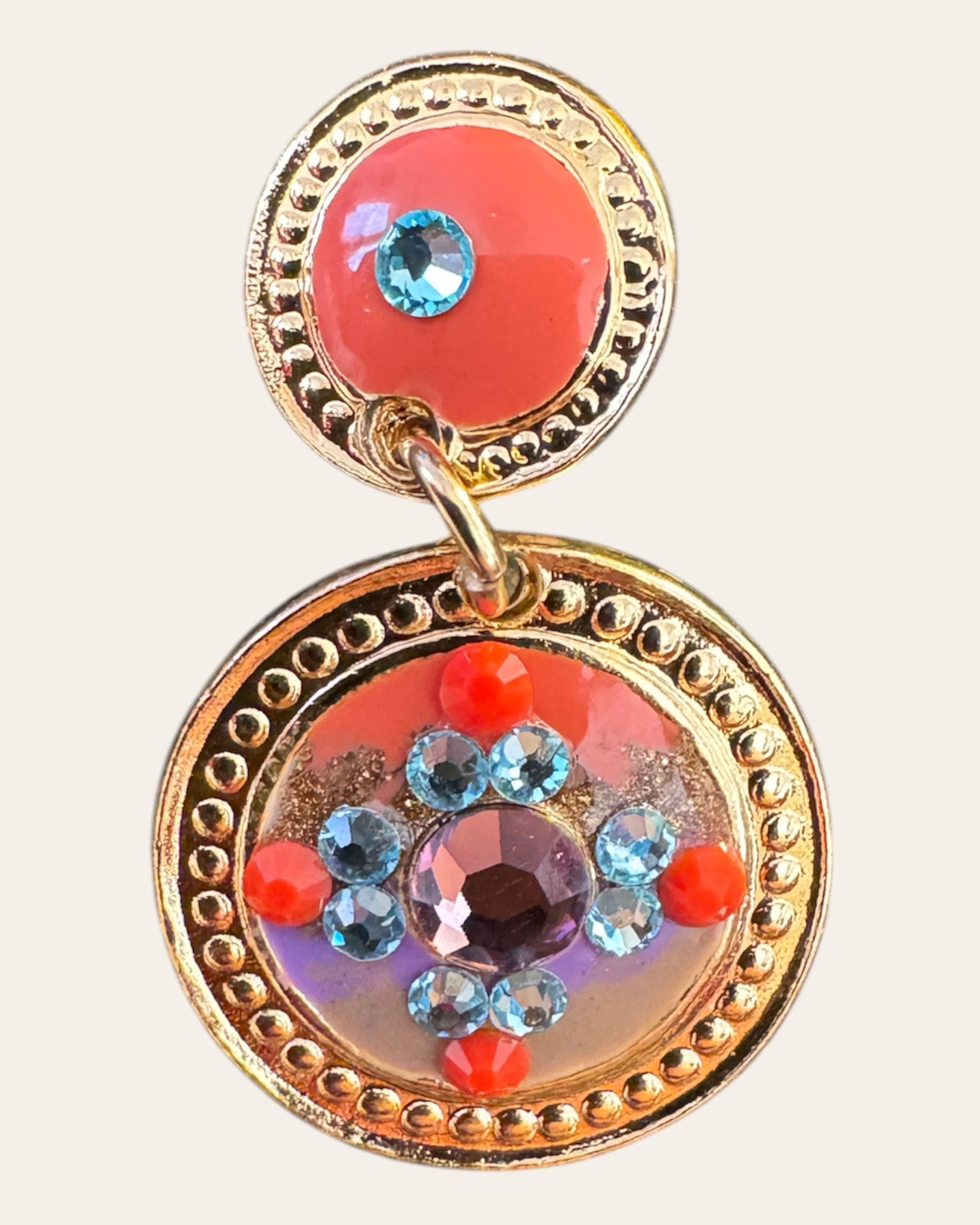GAS BIJOUX - Boucles d'oreilles SEQUINS dorées - ORANGE et VIOLET