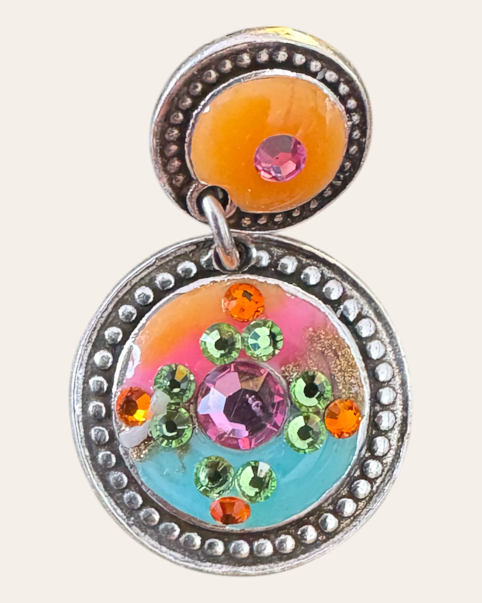 GAS BIJOUX - Boucles d'oreilles SEQUINS argentées - Tons orange et turquoise