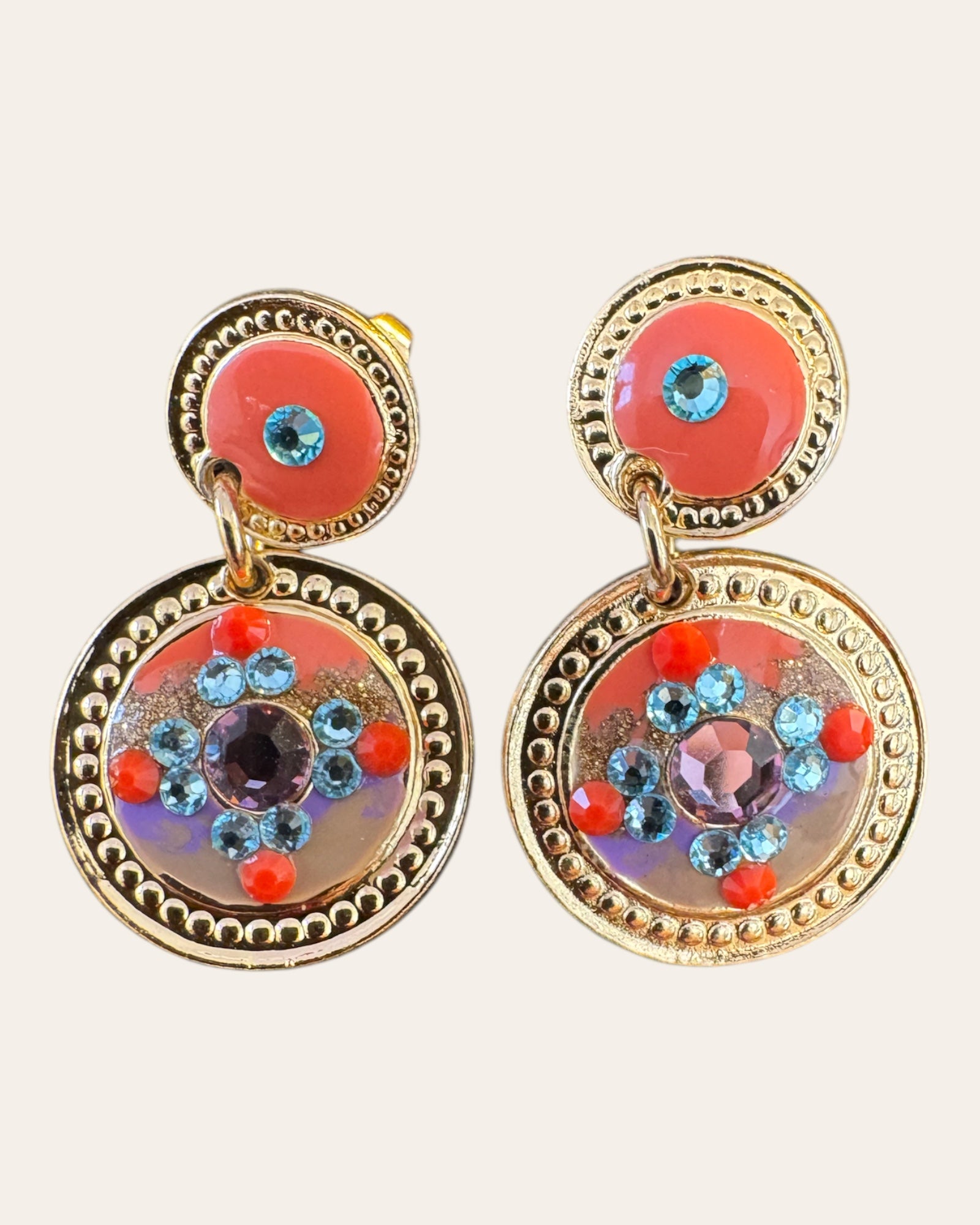 GAS BIJOUX - Boucles d'oreilles SEQUINS dorées - ORANGE et VIOLET
